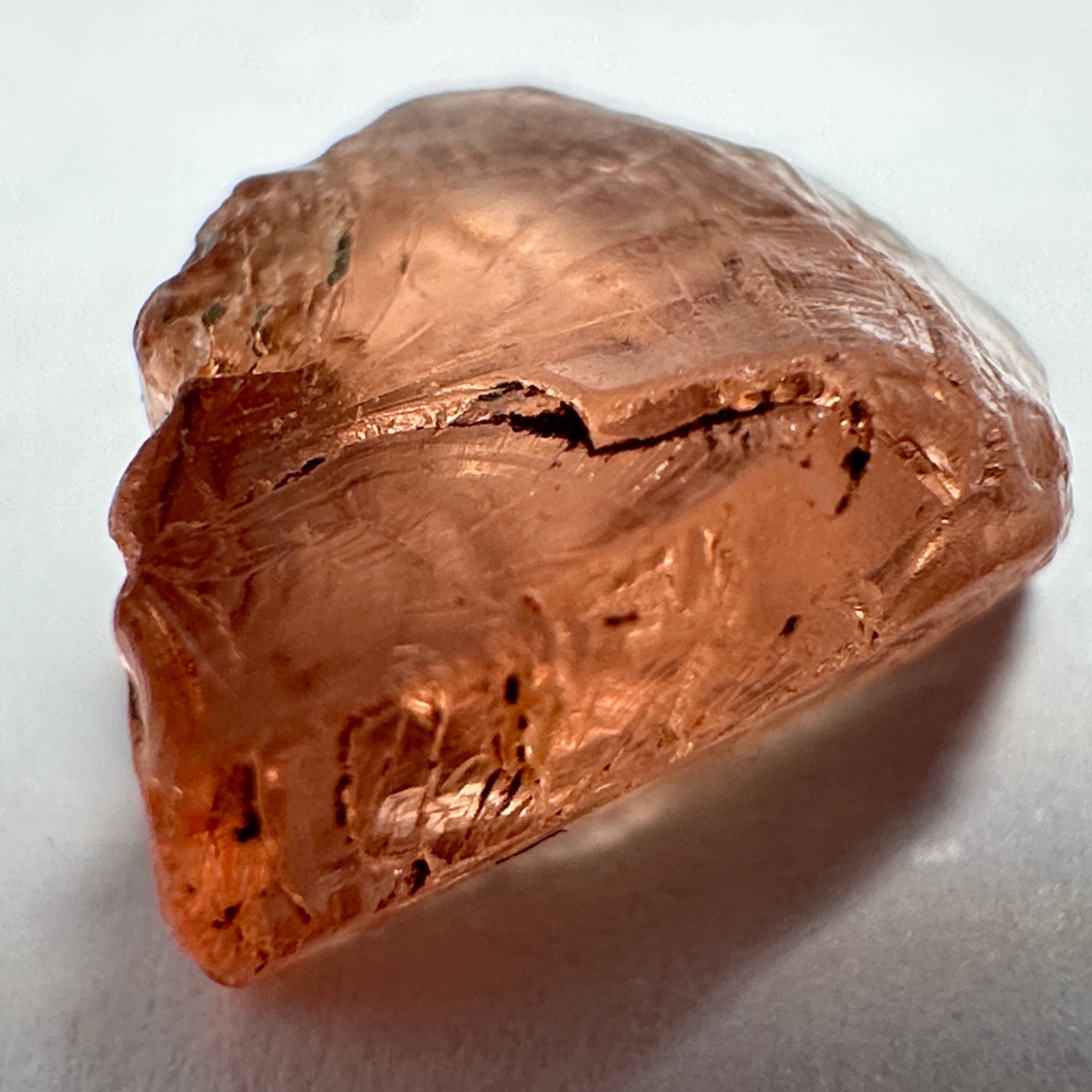 Peach Malaya Garnet, 4.69ct, vvs but flattish, Unheated Untreated, Umba Valley Tanzania