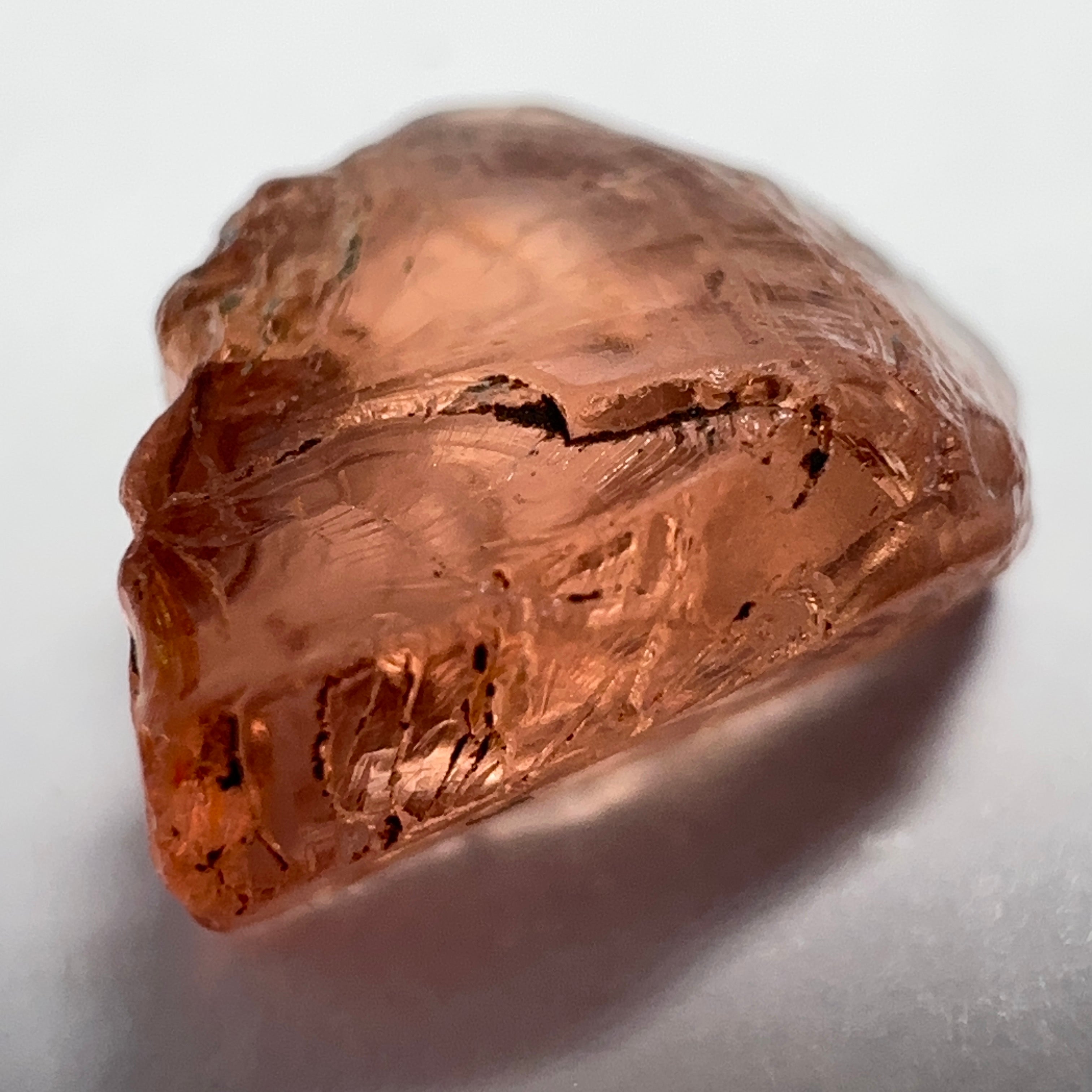 Peach Malaya Garnet, 4.69ct, vvs but flattish, Unheated Untreated, Umba Valley Tanzania