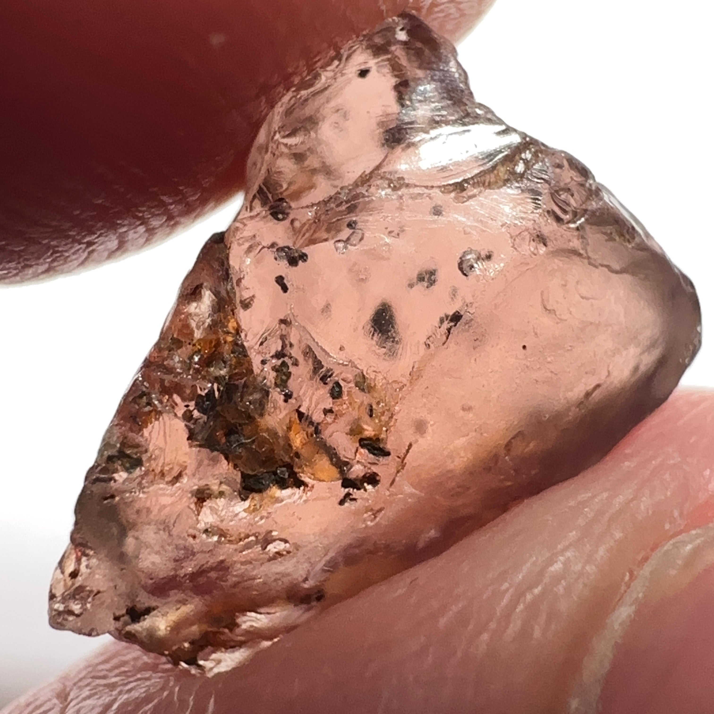 Peach Malaya Garnet, 8.75ct, spots throughout the stone, Unheated Untreated, Umba Valley Tanzania