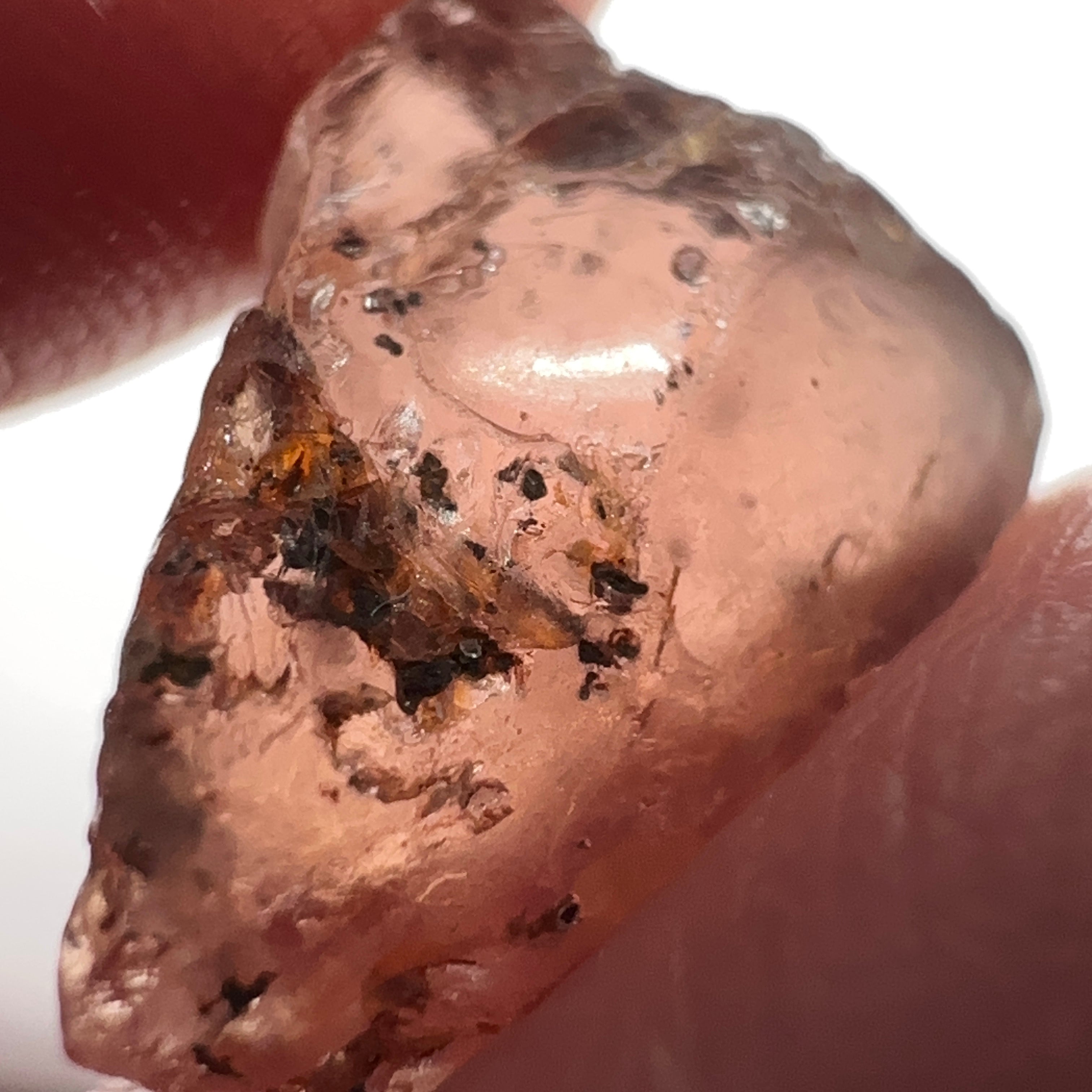 Peach Malaya Garnet, 8.75ct, spots throughout the stone, Unheated Untreated, Umba Valley Tanzania