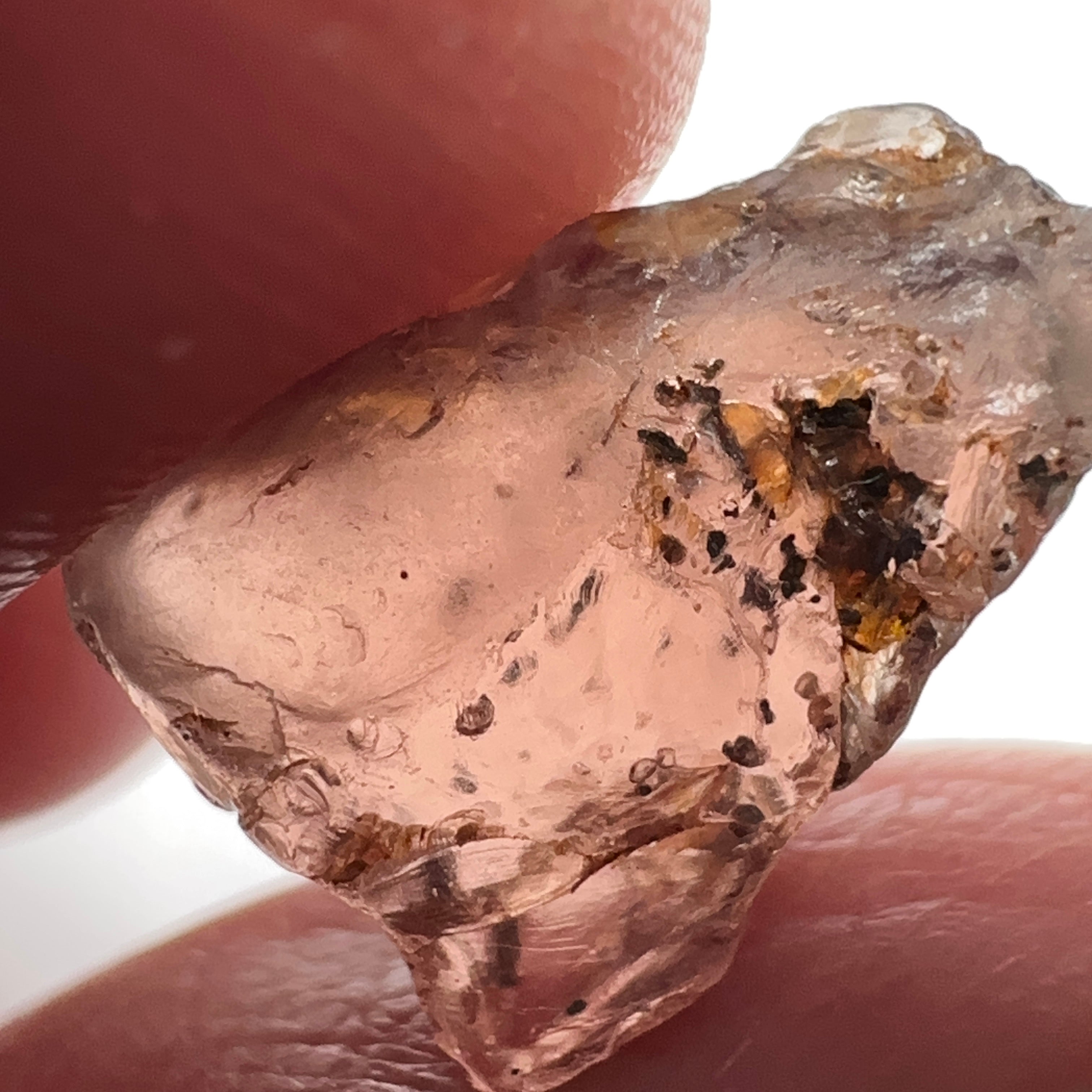 Peach Malaya Garnet, 8.75ct, spots throughout the stone, Unheated Untreated, Umba Valley Tanzania