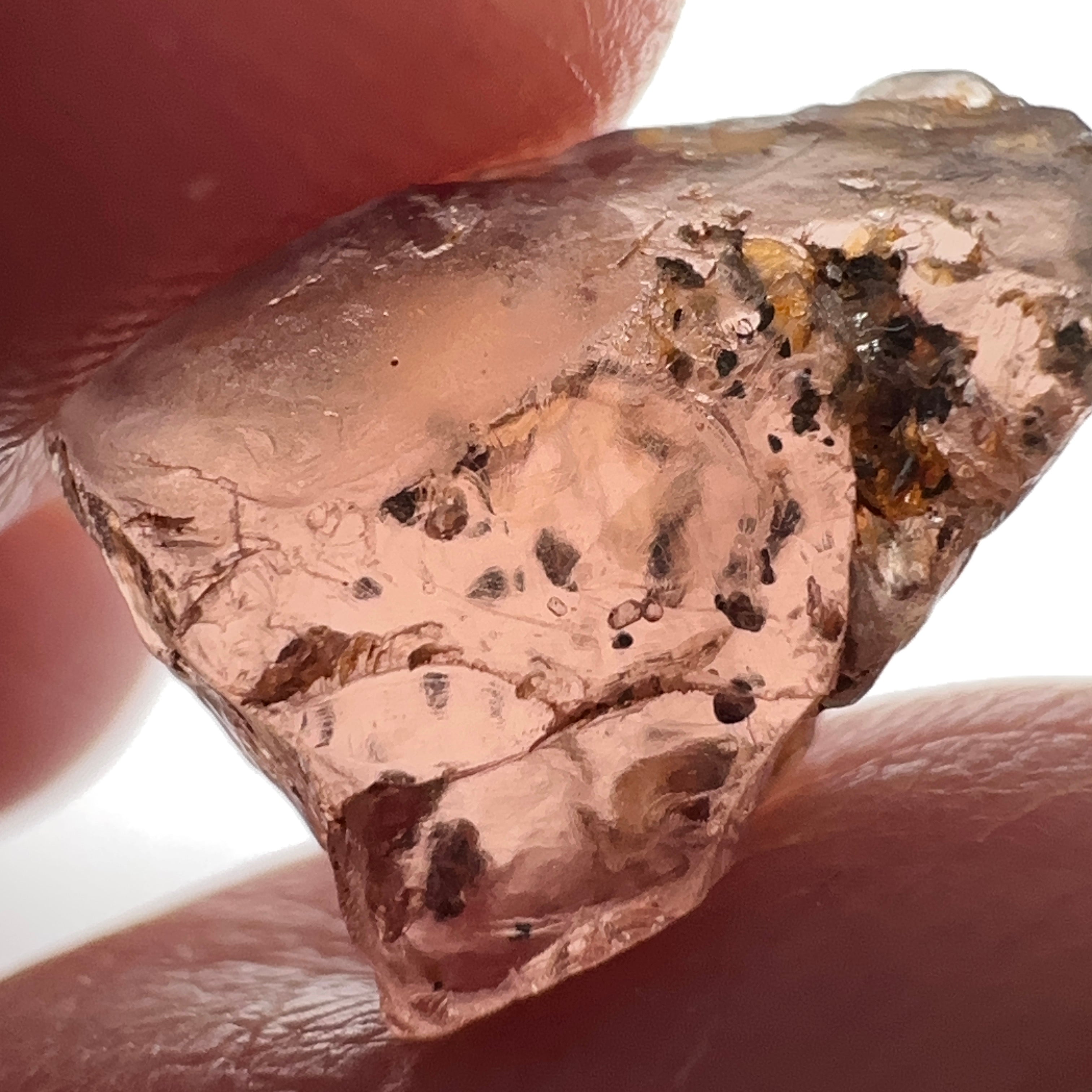 Peach Malaya Garnet, 8.75ct, spots throughout the stone, Unheated Untreated, Umba Valley Tanzania