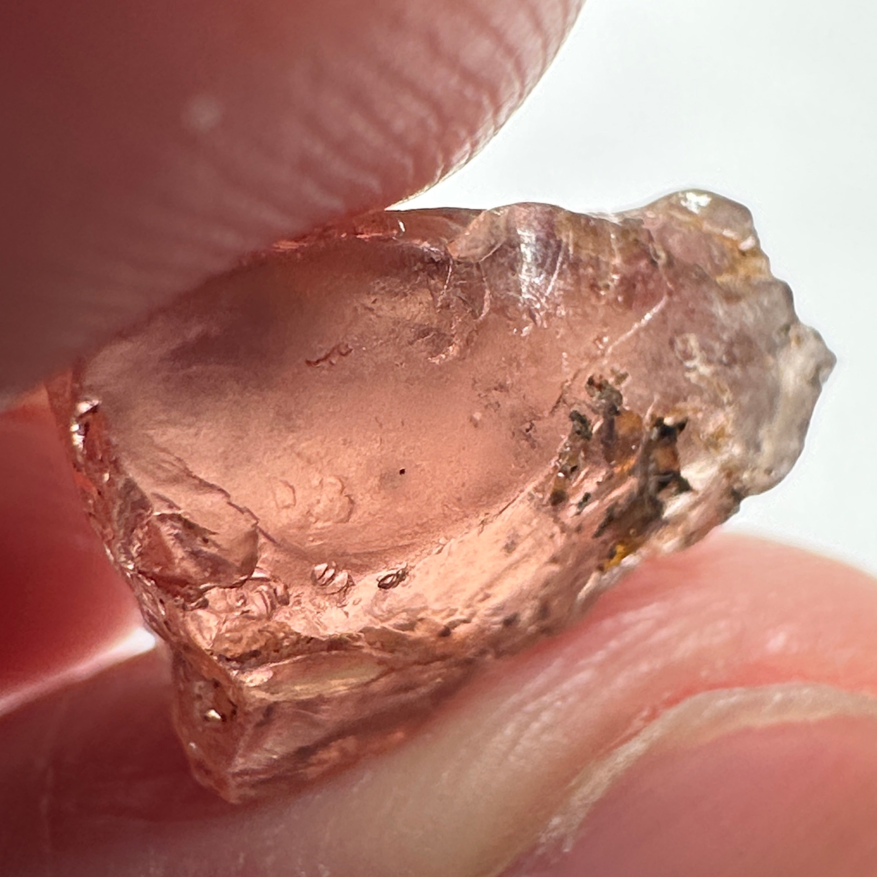 Peach Malaya Garnet, 8.75ct, spots throughout the stone, Unheated Untreated, Umba Valley Tanzania