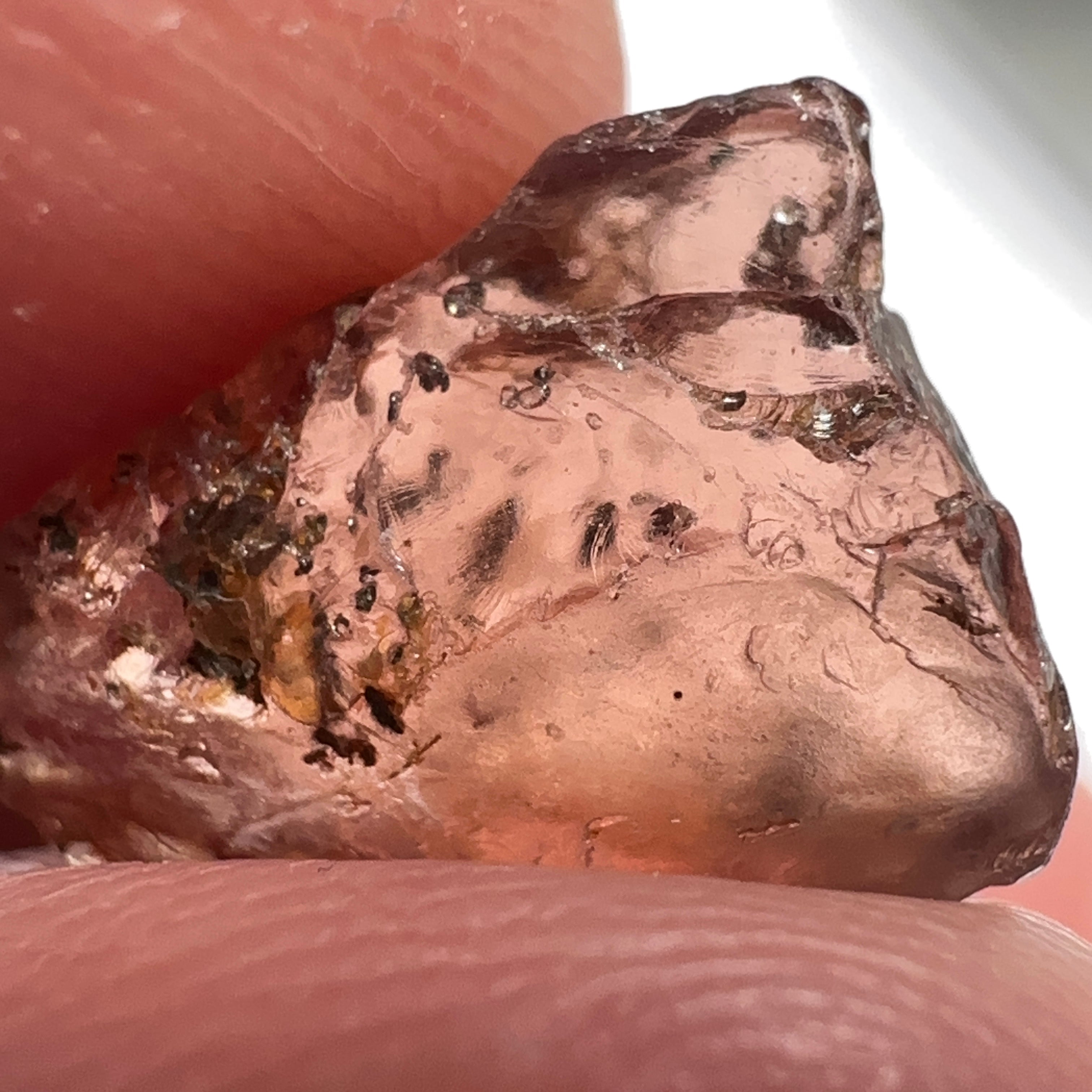 Peach Malaya Garnet, 8.75ct, spots throughout the stone, Unheated Untreated, Umba Valley Tanzania