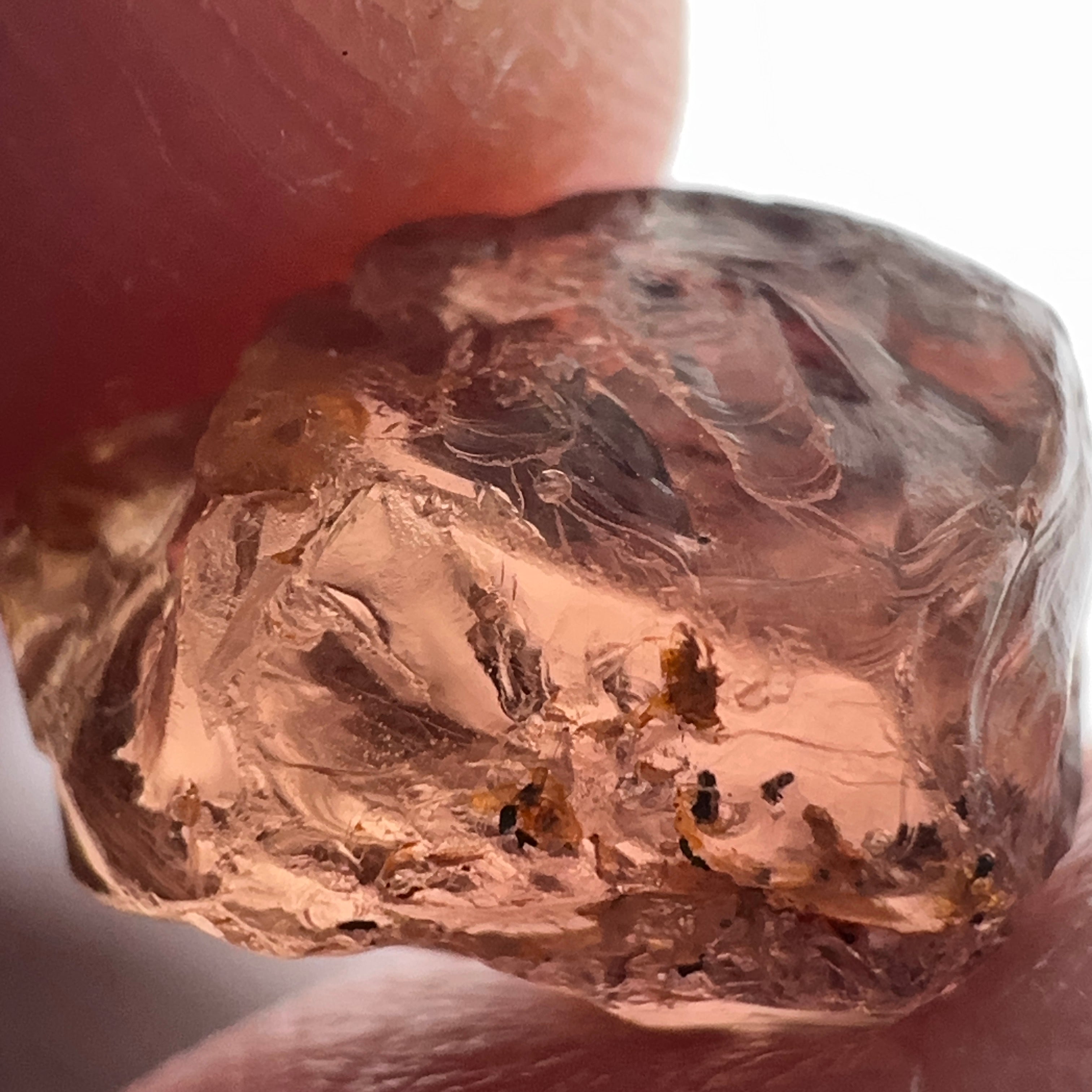 Peach Malaya Garnet, 11.56ct, silk and very fine needles, some inclusions (spots) on the outside of the stone that will come off on preforming,  Unheated Untreated, Umba Valley Tanzania