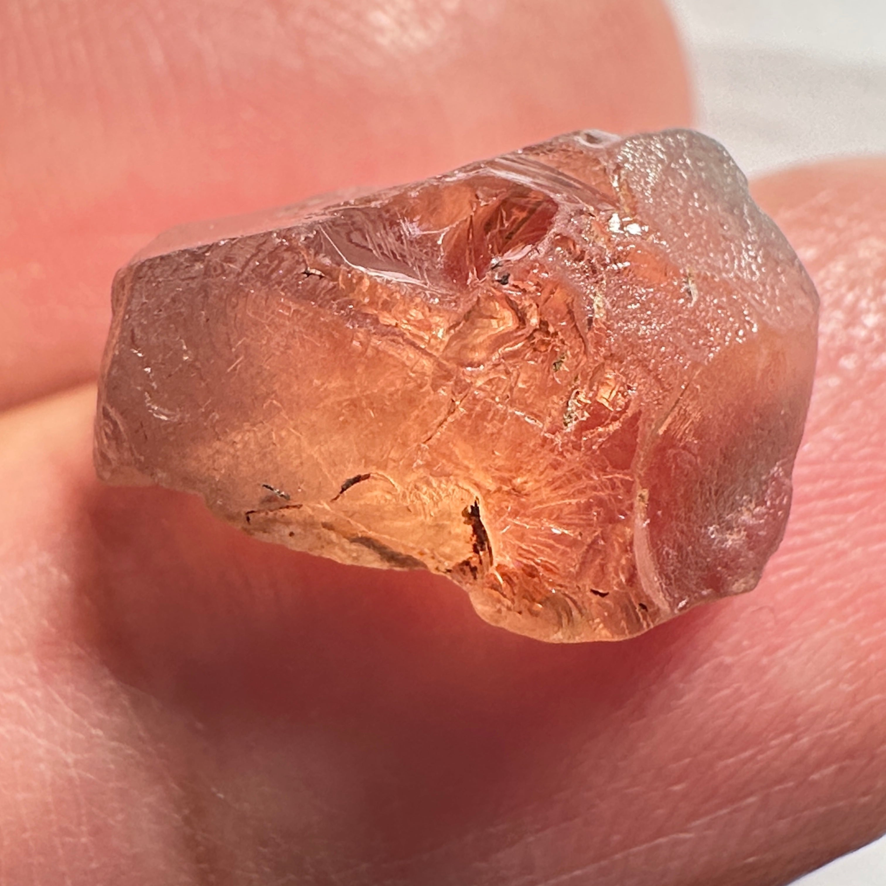 Peach Malaya Garnet, 8.43ct, vvs-if (no inclusions cracks or bubbles) with slight silk but clean to the unaided eye,  Unheated Untreated, Umba Valley Tanzania