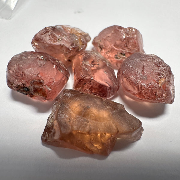 Peach Malaya Garnet Lot, 35.73ct, 6pcs lot, 5.99ct average. All stones have spots so if you don’t mind cutting with spots then this is for you. Unheated Untreated, Tanzania