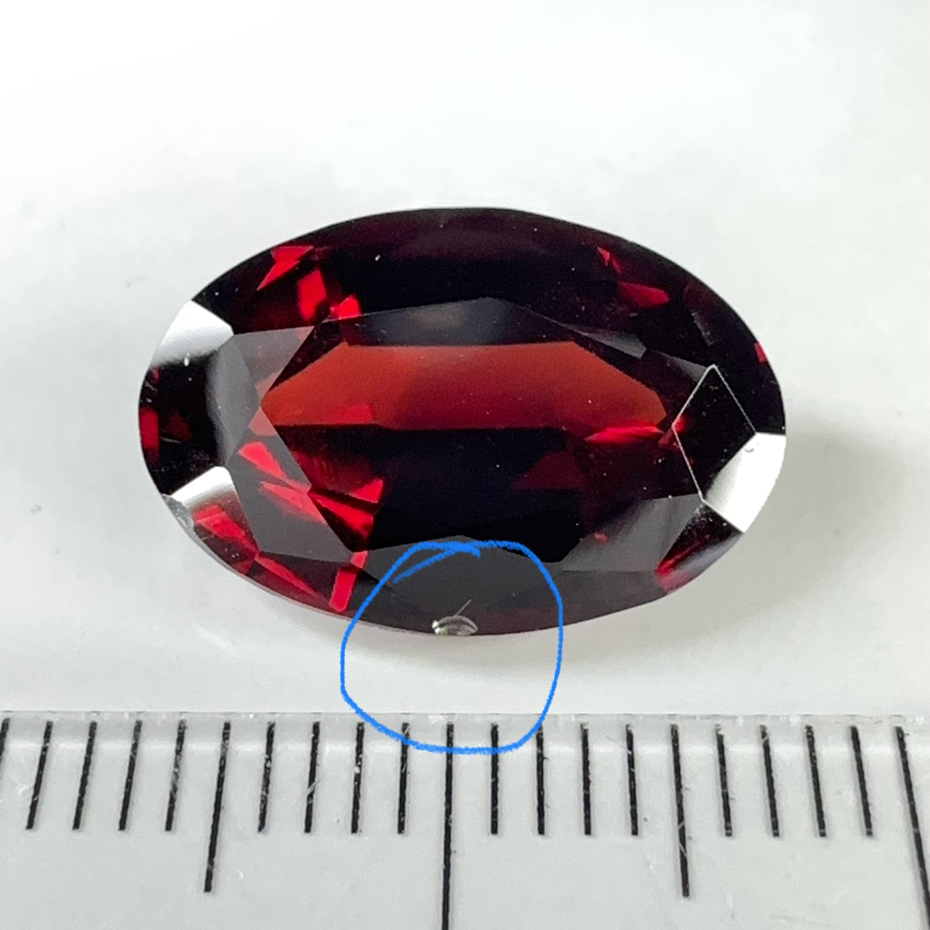 Umba Garnet, 7.09ct, Tanzania, Untreated Unheated, slight issue, see blue circle on picture