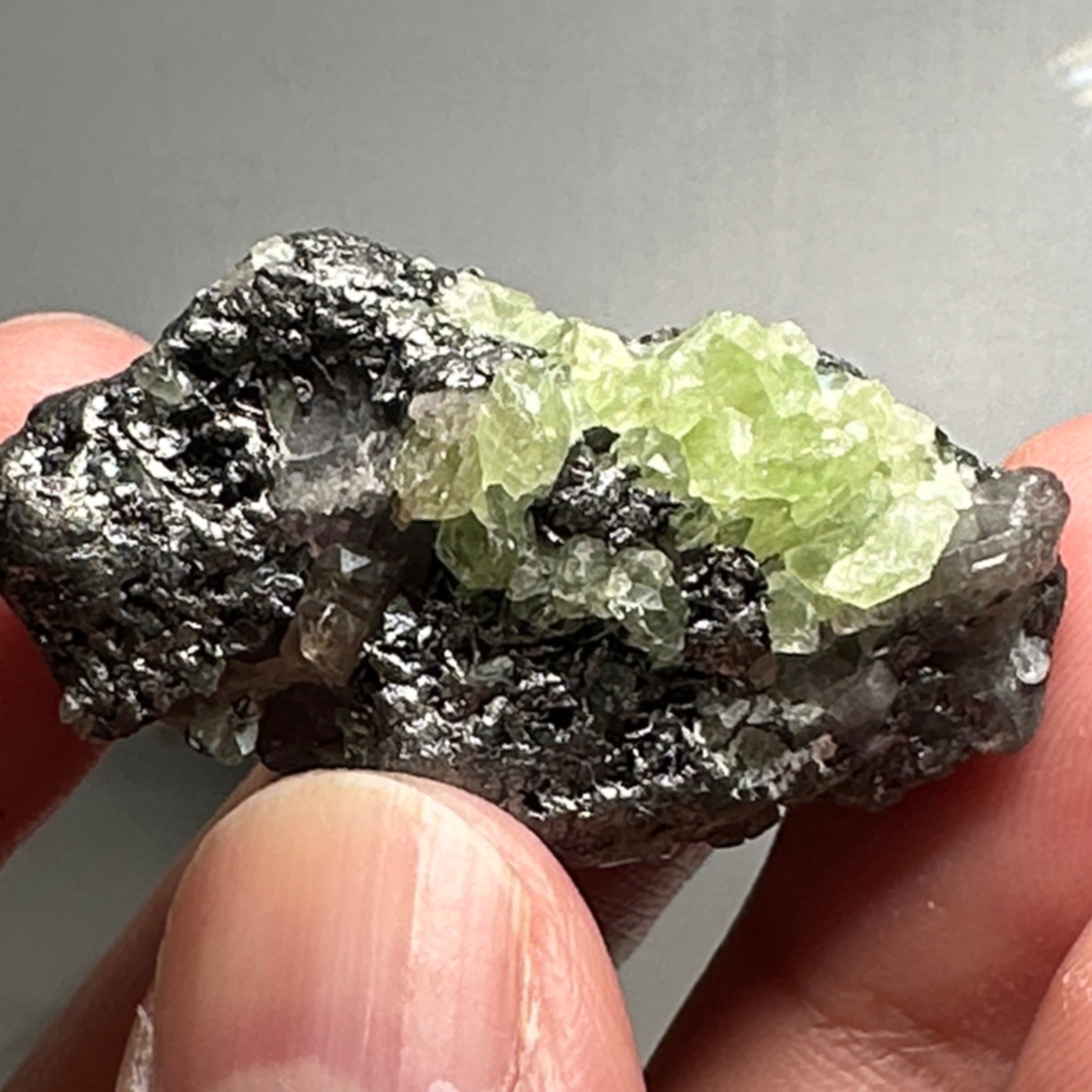 Diopside with Tanzanite Crystal, 114.50ct, Merelani, Tanzania. I have circled the Tanzanite part in the pictures