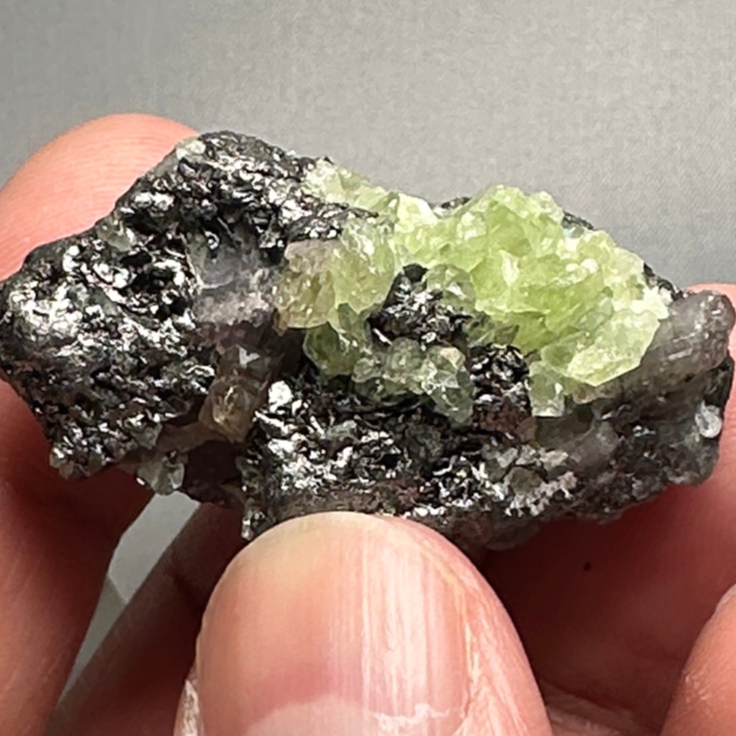 Diopside with Tanzanite Crystal, 114.50ct, Merelani, Tanzania. I have circled the Tanzanite part in the pictures