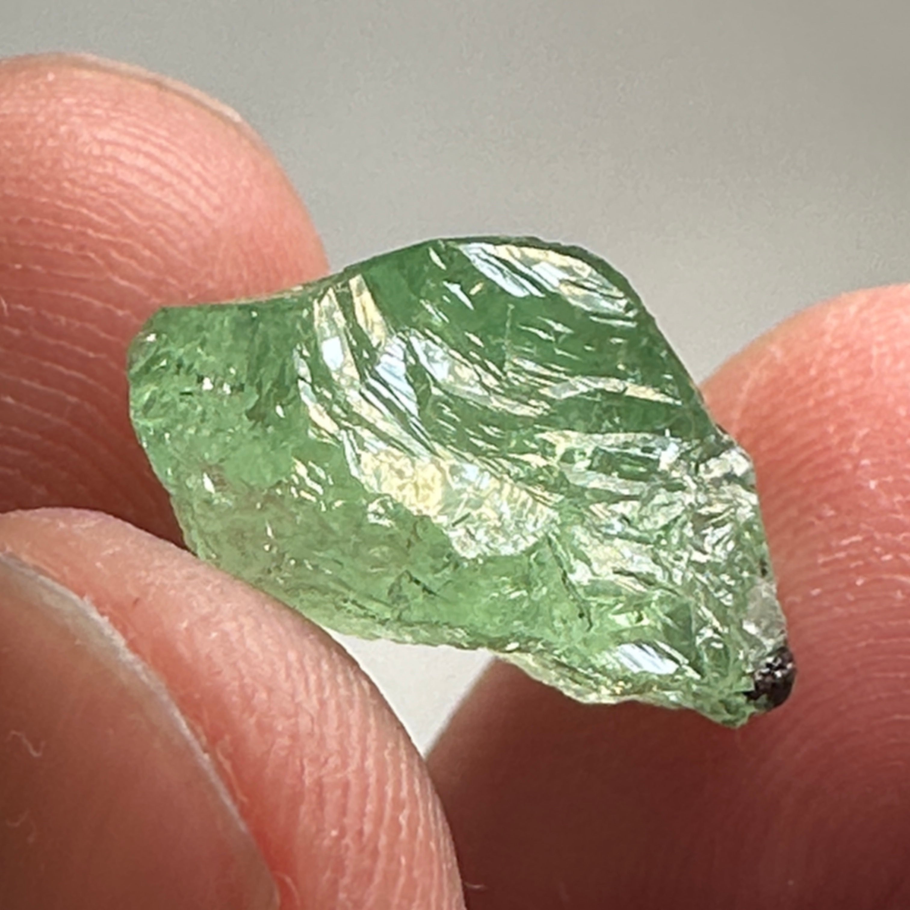 Tsavorite Crystal 12.49ct, Facetable Portions Inside/ also good for a cab, probably needs to be split in two, Tanzania, Untreated Unheated