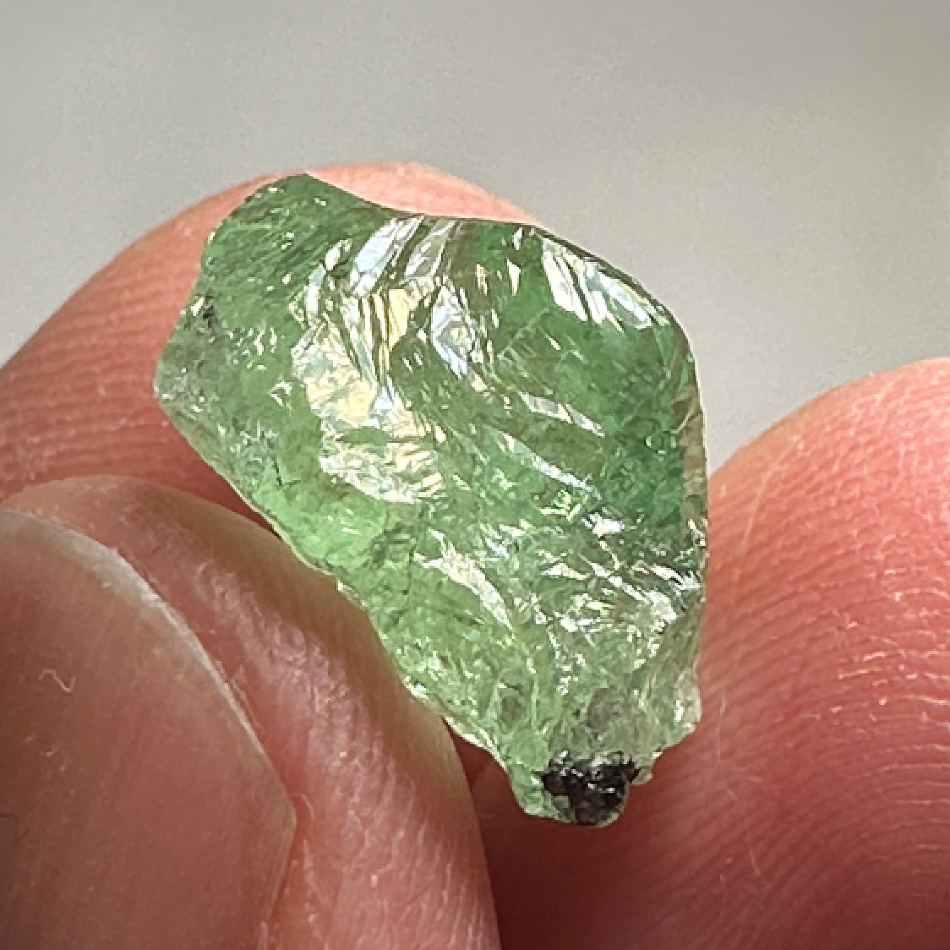 Tsavorite Crystal 12.49ct, Facetable Portions Inside/ also good for a cab, probably needs to be split in two, Tanzania, Untreated Unheated