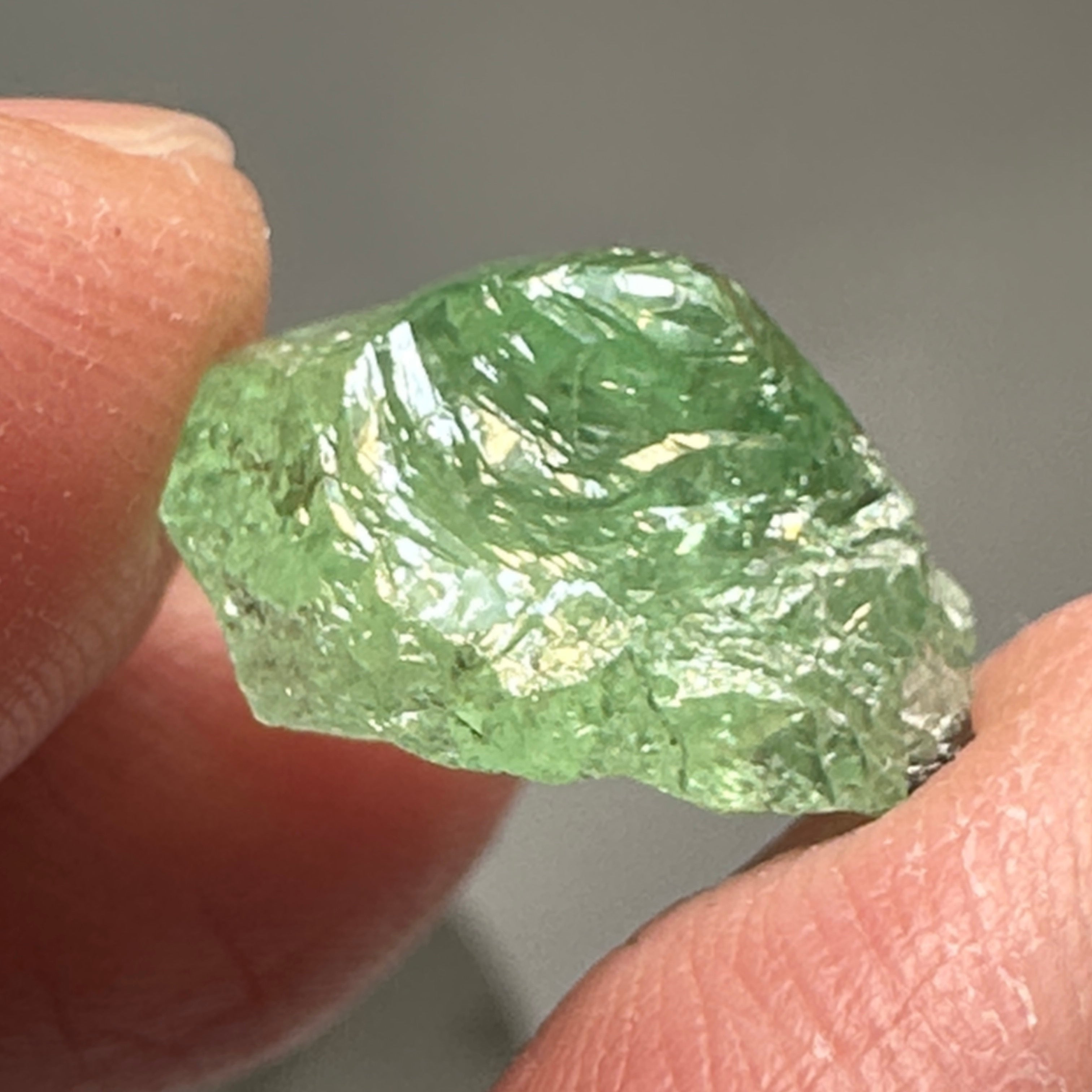 Tsavorite Crystal 12.49ct, Facetable Portions Inside/ also good for a cab, probably needs to be split in two, Tanzania, Untreated Unheated