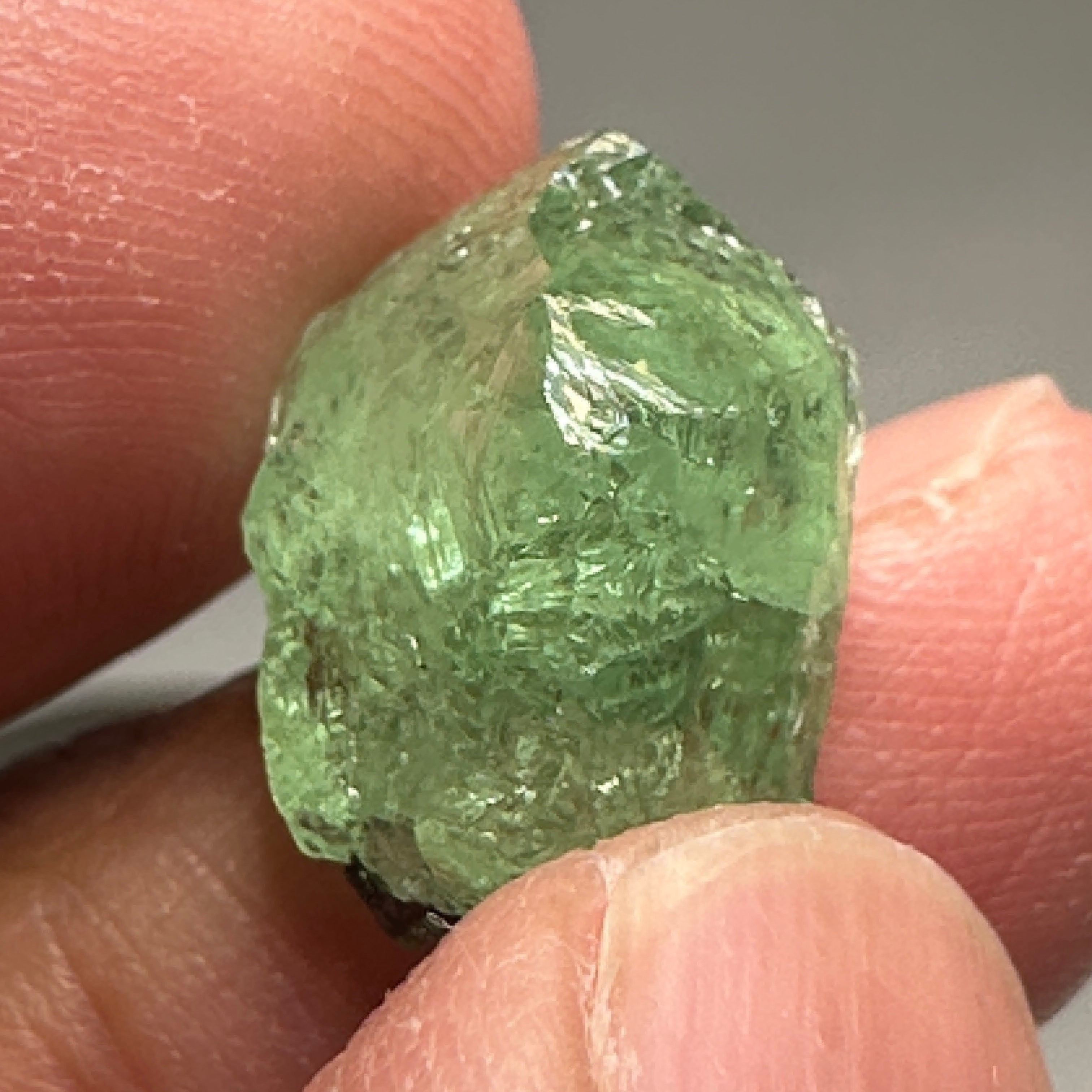 Tsavorite Crystal 12.49ct, Facetable Portions Inside/ also good for a cab, probably needs to be split in two, Tanzania, Untreated Unheated