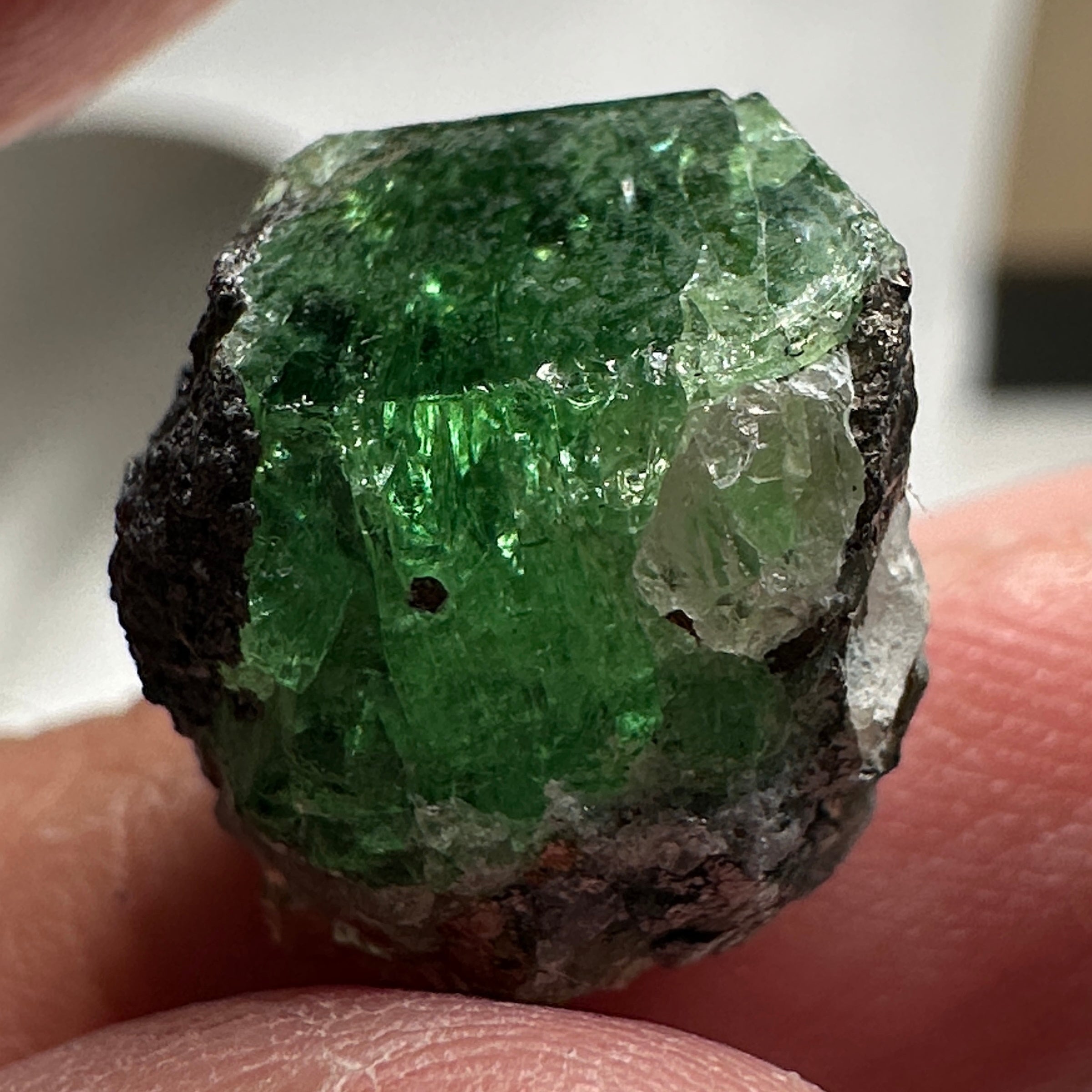 Tsavorite Garnet on matrix with pyrite, 20.44ct, Merelani, Tanzania