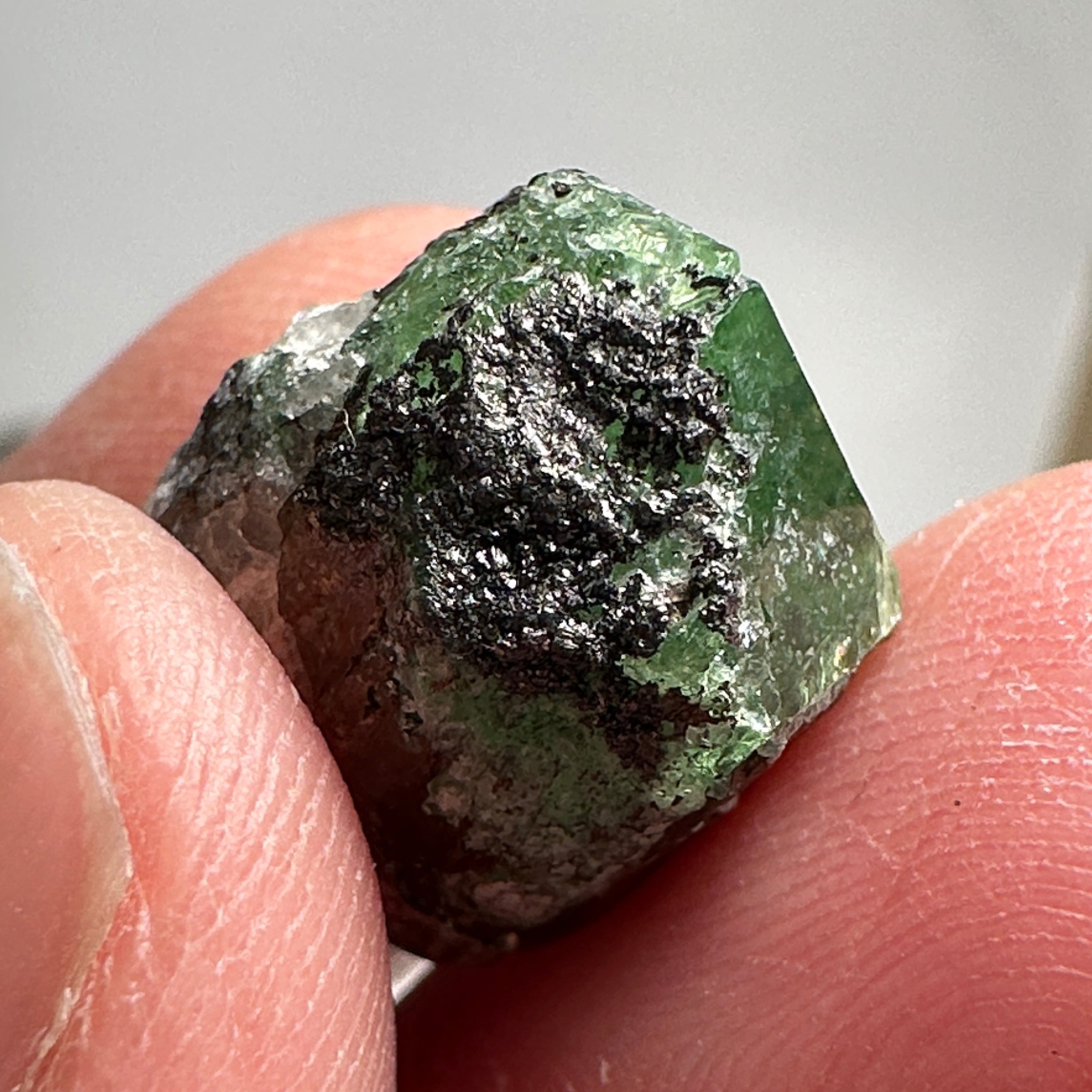 Tsavorite Garnet on matrix with pyrite, 20.44ct, Merelani, Tanzania