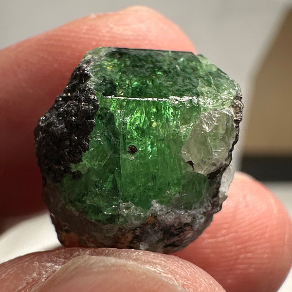 Tsavorite Garnet on matrix with pyrite, 20.44ct, Merelani, Tanzania