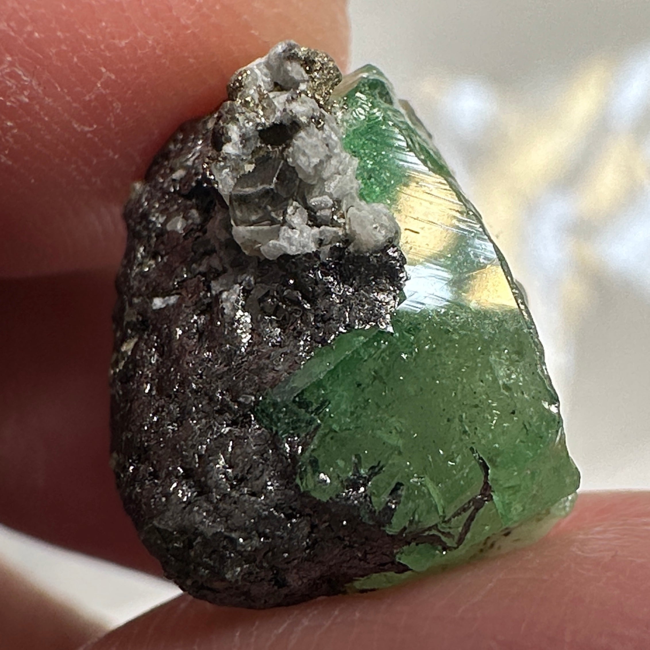 Tsavorite Crystal on Matrix. 13.73ct, Merelani. Tanzania, Untreated Unheated