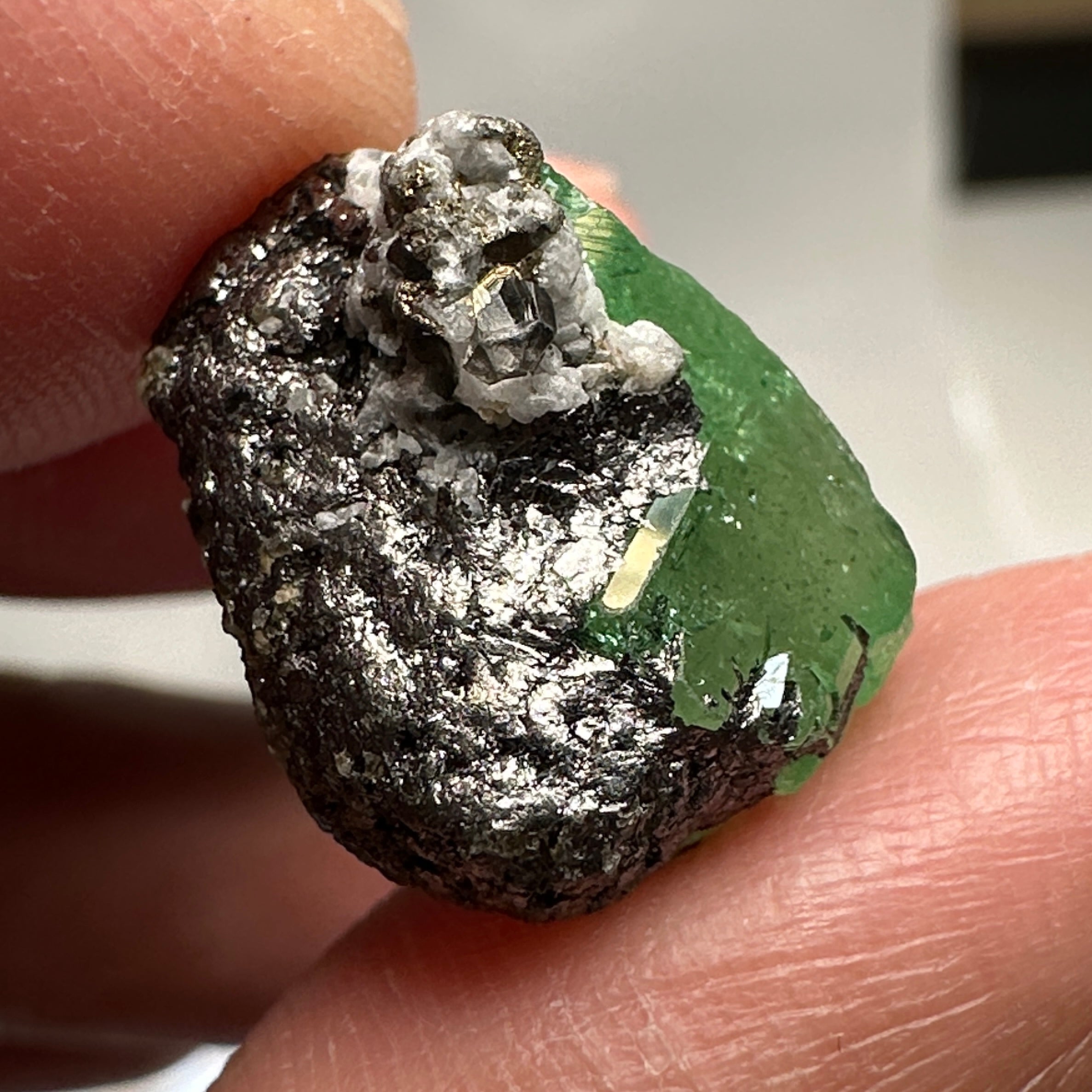 Tsavorite Crystal on Matrix. 13.73ct, Merelani. Tanzania, Untreated Unheated