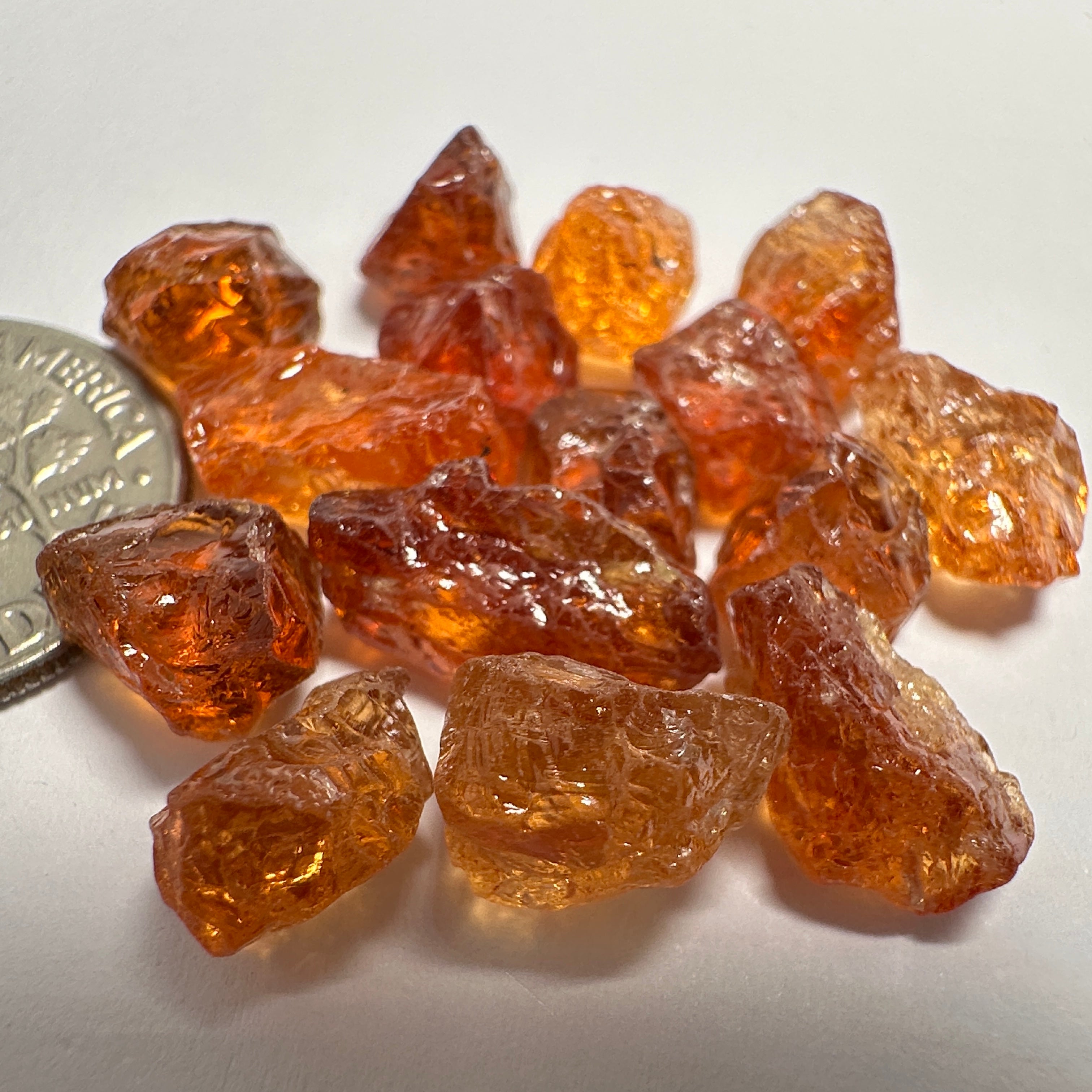 Spessartite lot, 44.11ct, mixed clarities, Tanzania, av. size 2.94ct