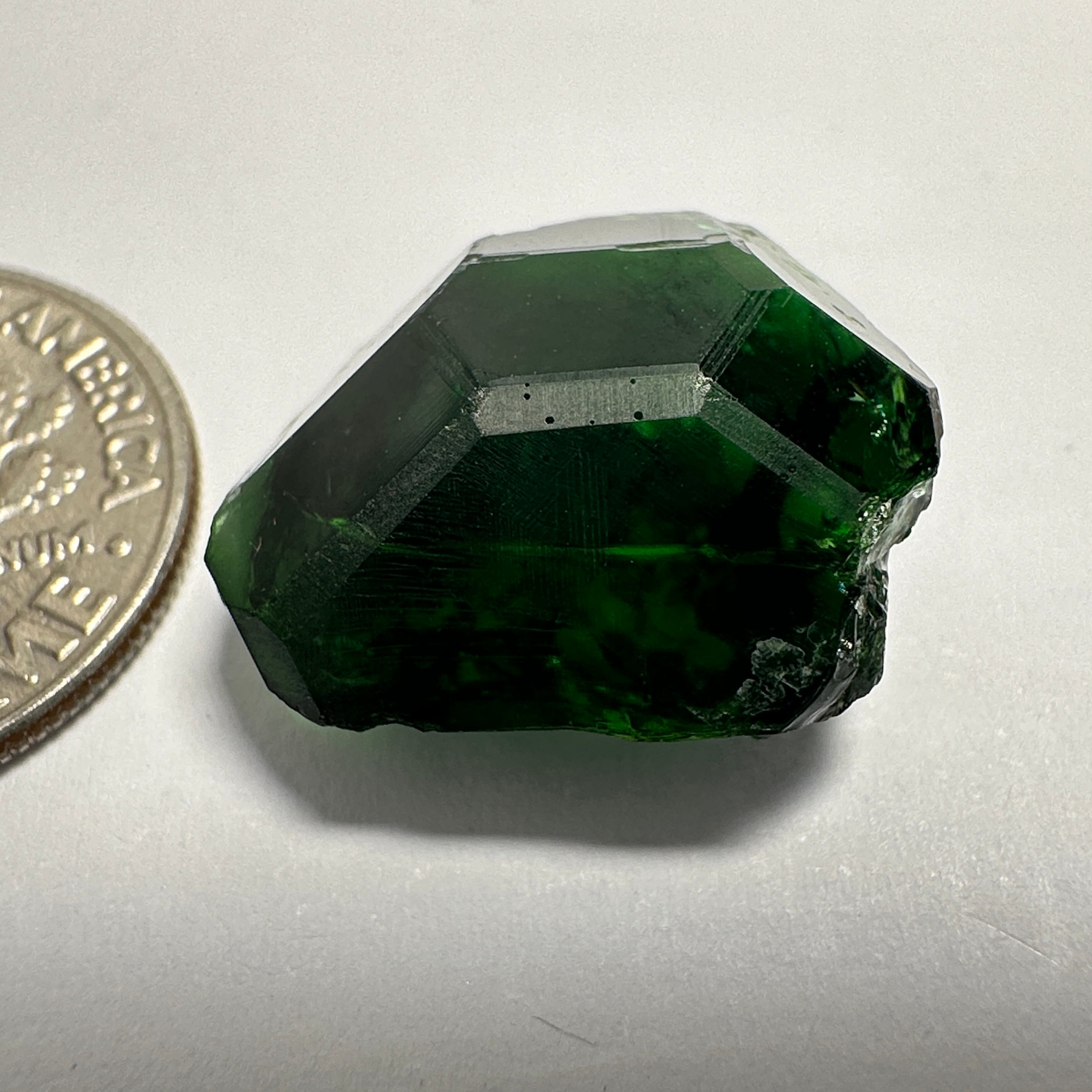 Chrome Tourmaline, 14.90ct, Tanzania, Untreated Unheated, VVS-IF with one spot, I have circled the spot in red on one of the pictures, stone is dark and shown in different lights and backgrounds, see all pictures.