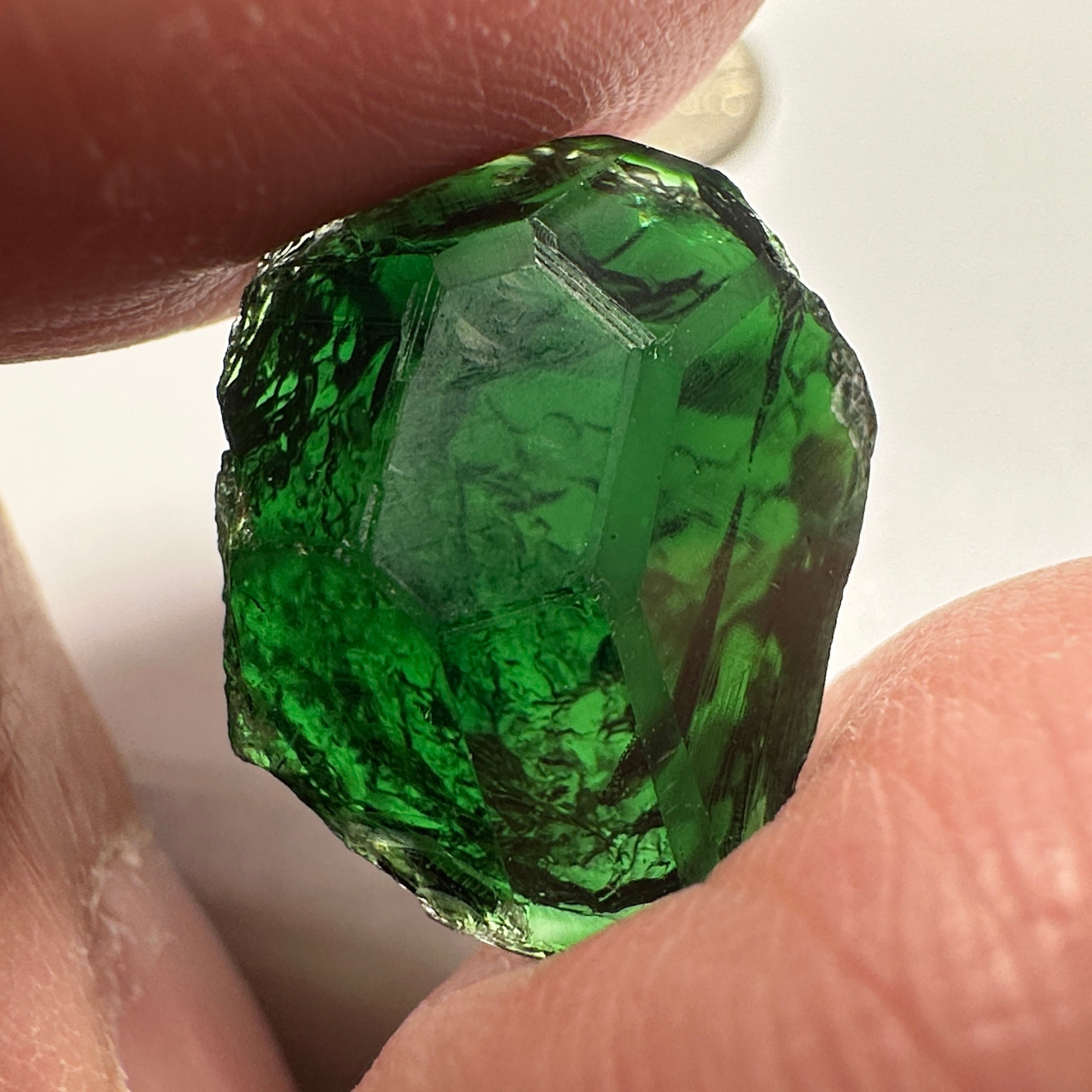 Chrome Tourmaline, 14.90ct, Tanzania, Untreated Unheated, VVS-IF with one spot, I have circled the spot in red on one of the pictures, stone is dark and shown in different lights and backgrounds, see all pictures.