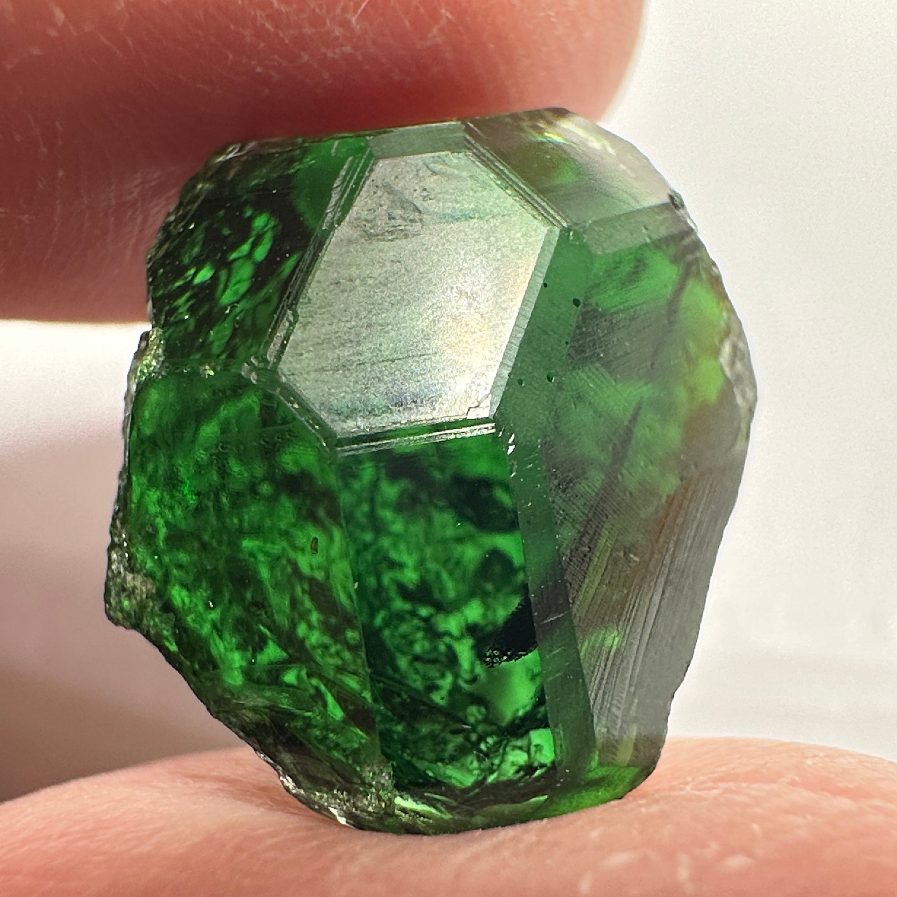 Chrome Tourmaline, 14.90ct, Tanzania, Untreated Unheated, VVS-IF with one spot, I have circled the spot in red on one of the pictures, stone is dark and shown in different lights and backgrounds, see all pictures.