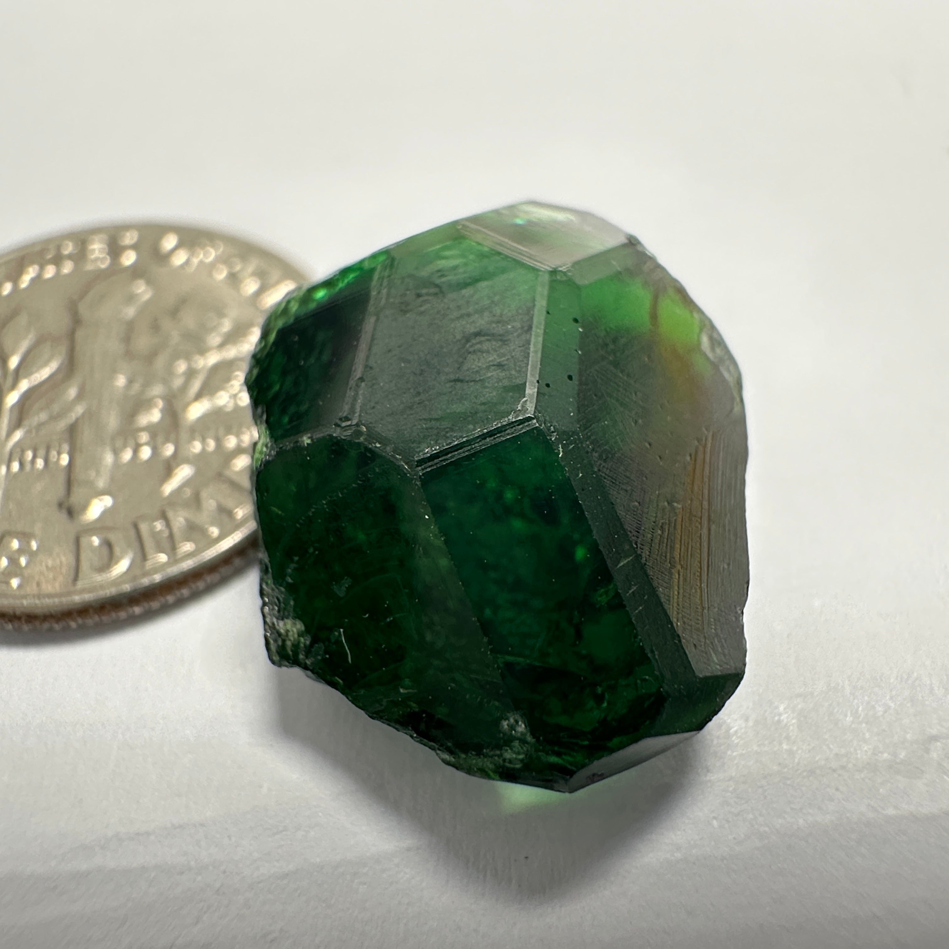 Chrome Tourmaline, 14.90ct, Tanzania, Untreated Unheated, VVS-IF with one spot, I have circled the spot in red on one of the pictures, stone is dark and shown in different lights and backgrounds, see all pictures.