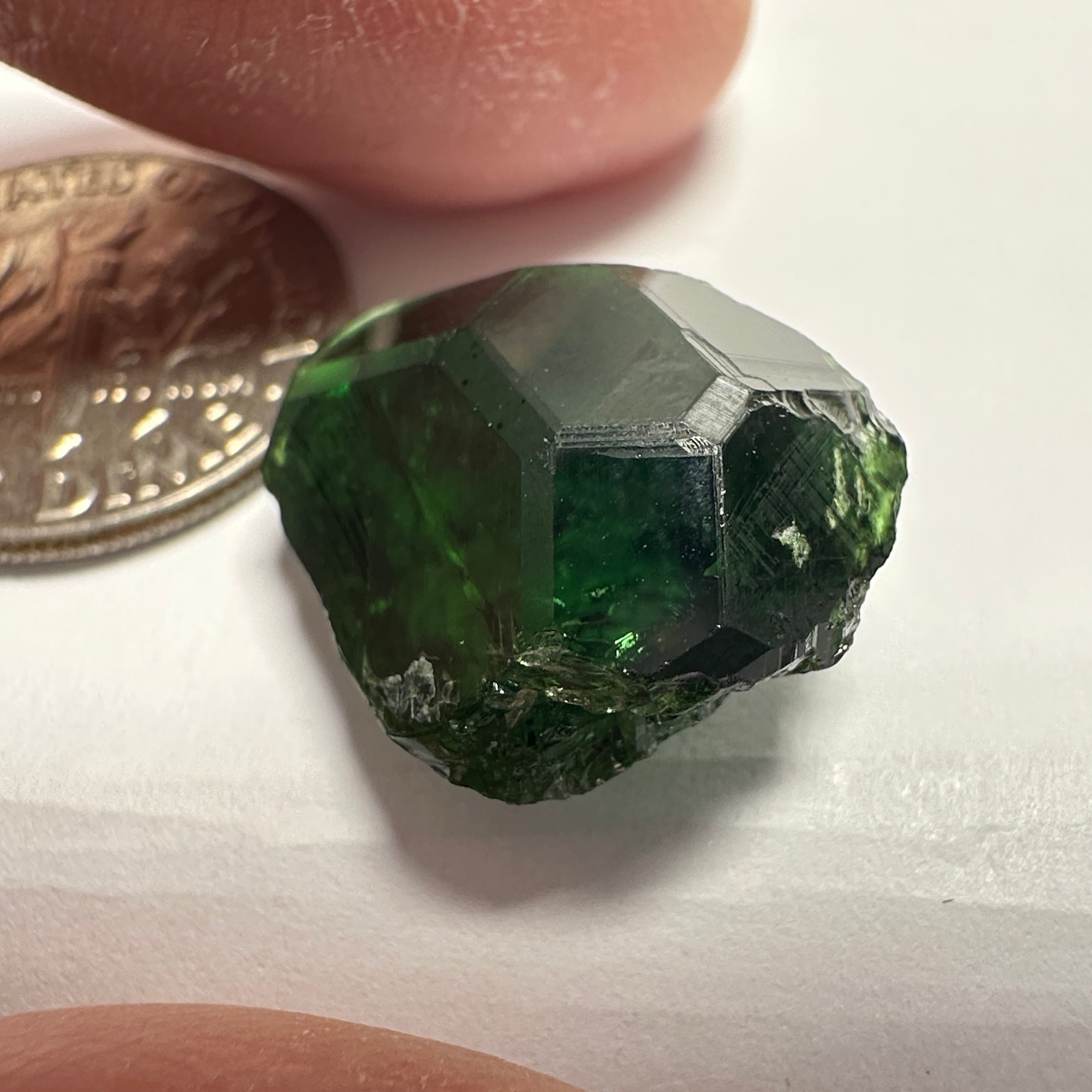 Chrome Tourmaline, 14.90ct, Tanzania, Untreated Unheated, VVS-IF with one spot, I have circled the spot in red on one of the pictures, stone is dark and shown in different lights and backgrounds, see all pictures.