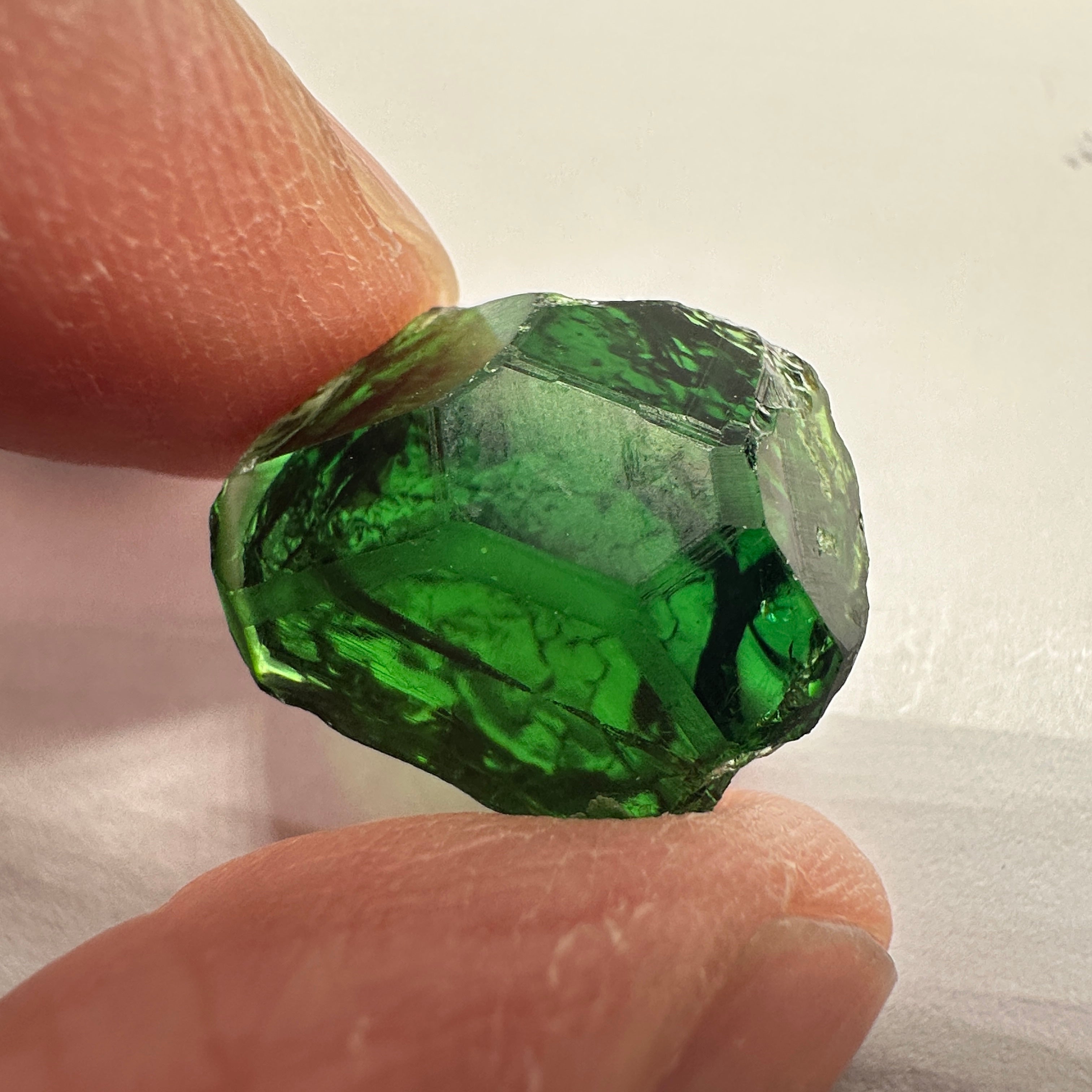 Chrome Tourmaline, 14.90ct, Tanzania, Untreated Unheated, VVS-IF with one spot, I have circled the spot in red on one of the pictures, stone is dark and shown in different lights and backgrounds, see all pictures.