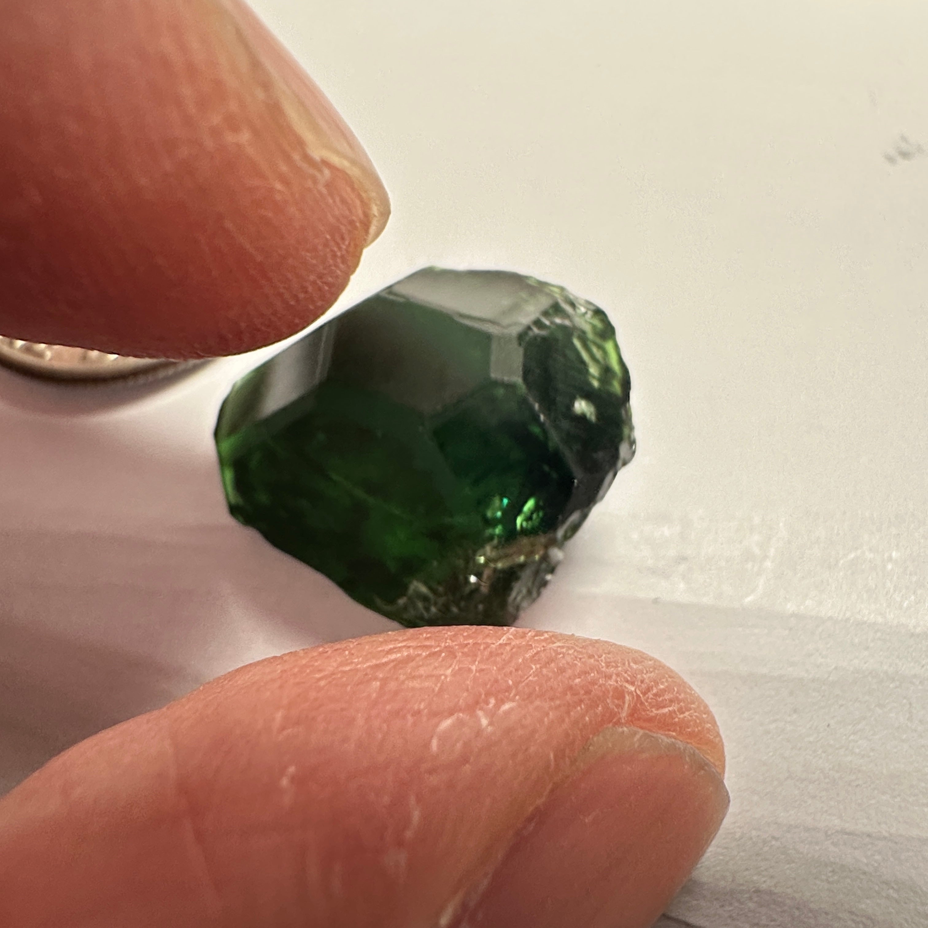 Chrome Tourmaline, 14.90ct, Tanzania, Untreated Unheated, VVS-IF with one spot, I have circled the spot in red on one of the pictures, stone is dark and shown in different lights and backgrounds, see all pictures.