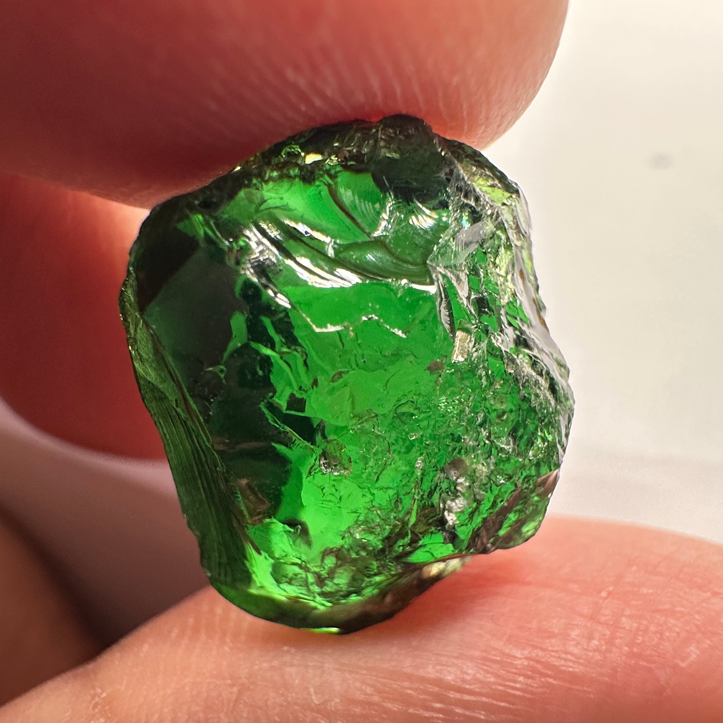 Chrome Tourmaline, 14.90ct, Tanzania, Untreated Unheated, VVS-IF with one spot, I have circled the spot in red on one of the pictures, stone is dark and shown in different lights and backgrounds, see all pictures.