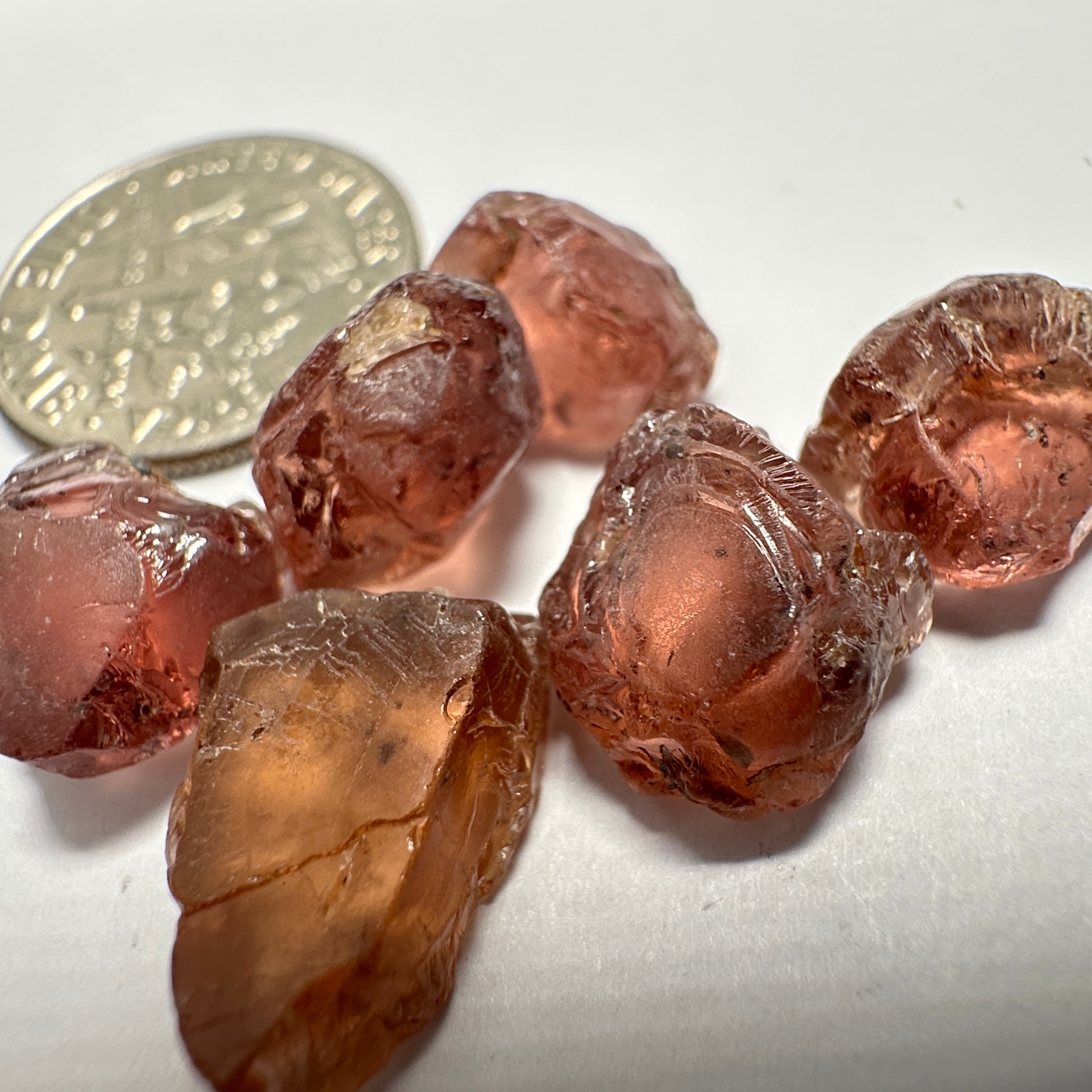 Peach Malaya Garnet Lot, 35.73ct, 6pcs lot, 5.99ct average. All stones have spots so if you don’t mind cutting with spots then this is for you. Unheated Untreated, Tanzania