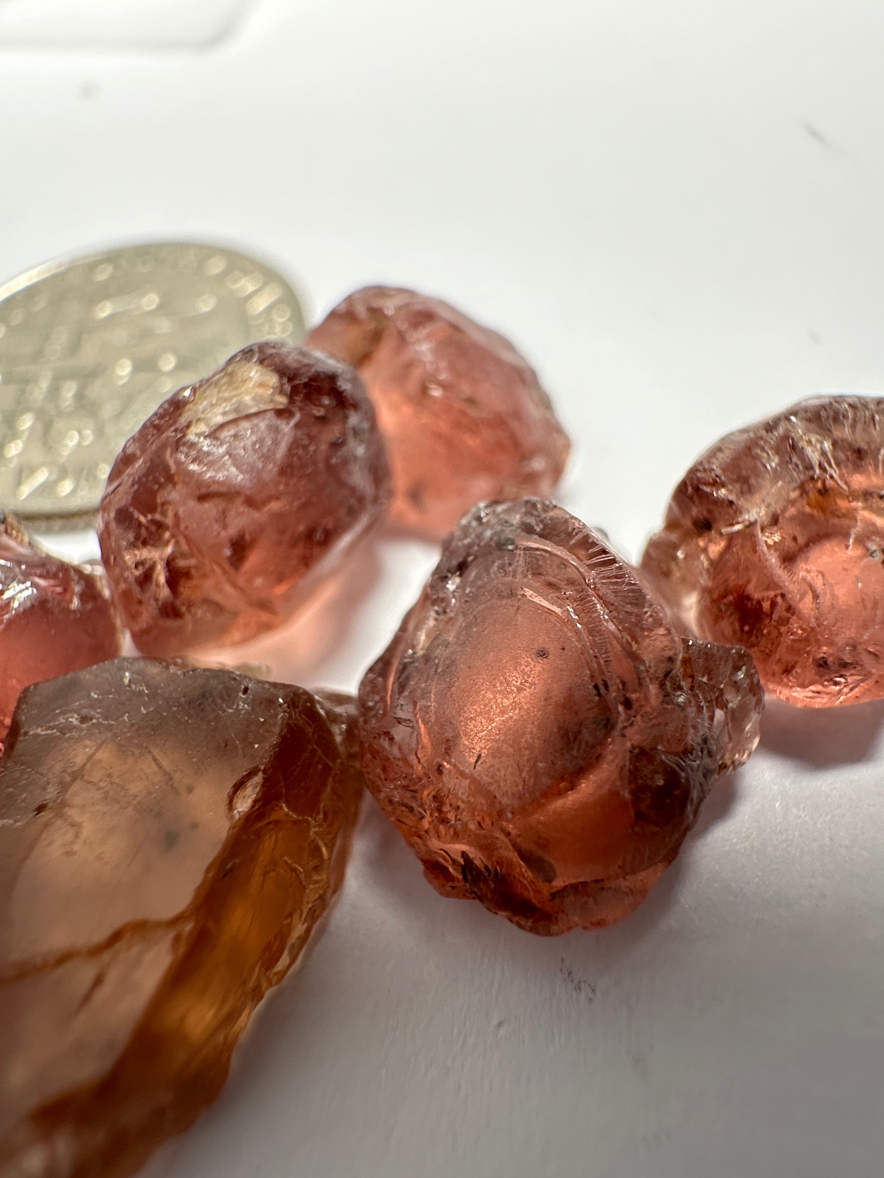 Peach Malaya Garnet Lot, 35.73ct, 6pcs lot, 5.99ct average. All stones have spots so if you don’t mind cutting with spots then this is for you. Unheated Untreated, Tanzania