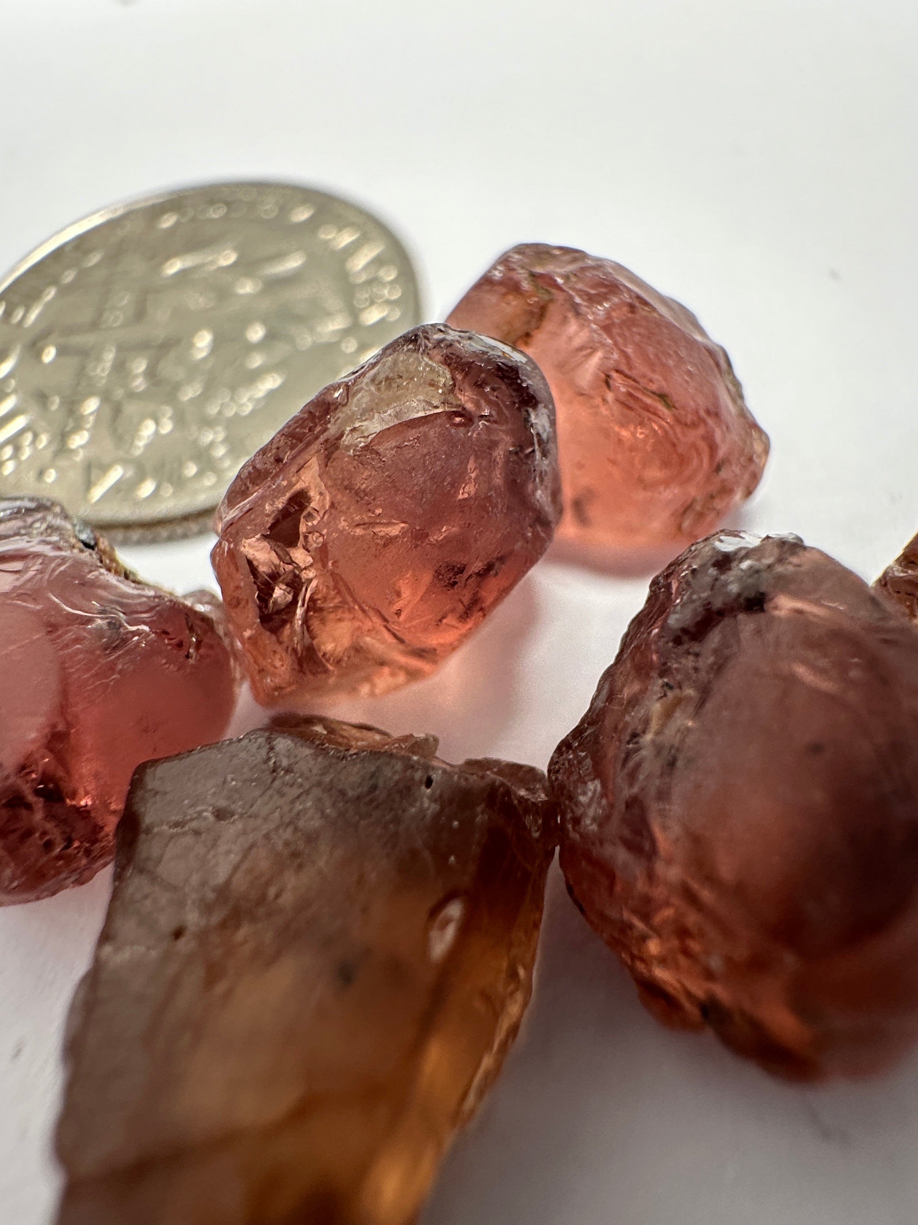 Peach Malaya Garnet Lot, 35.73ct, 6pcs lot, 5.99ct average. All stones have spots so if you don’t mind cutting with spots then this is for you. Unheated Untreated, Tanzania