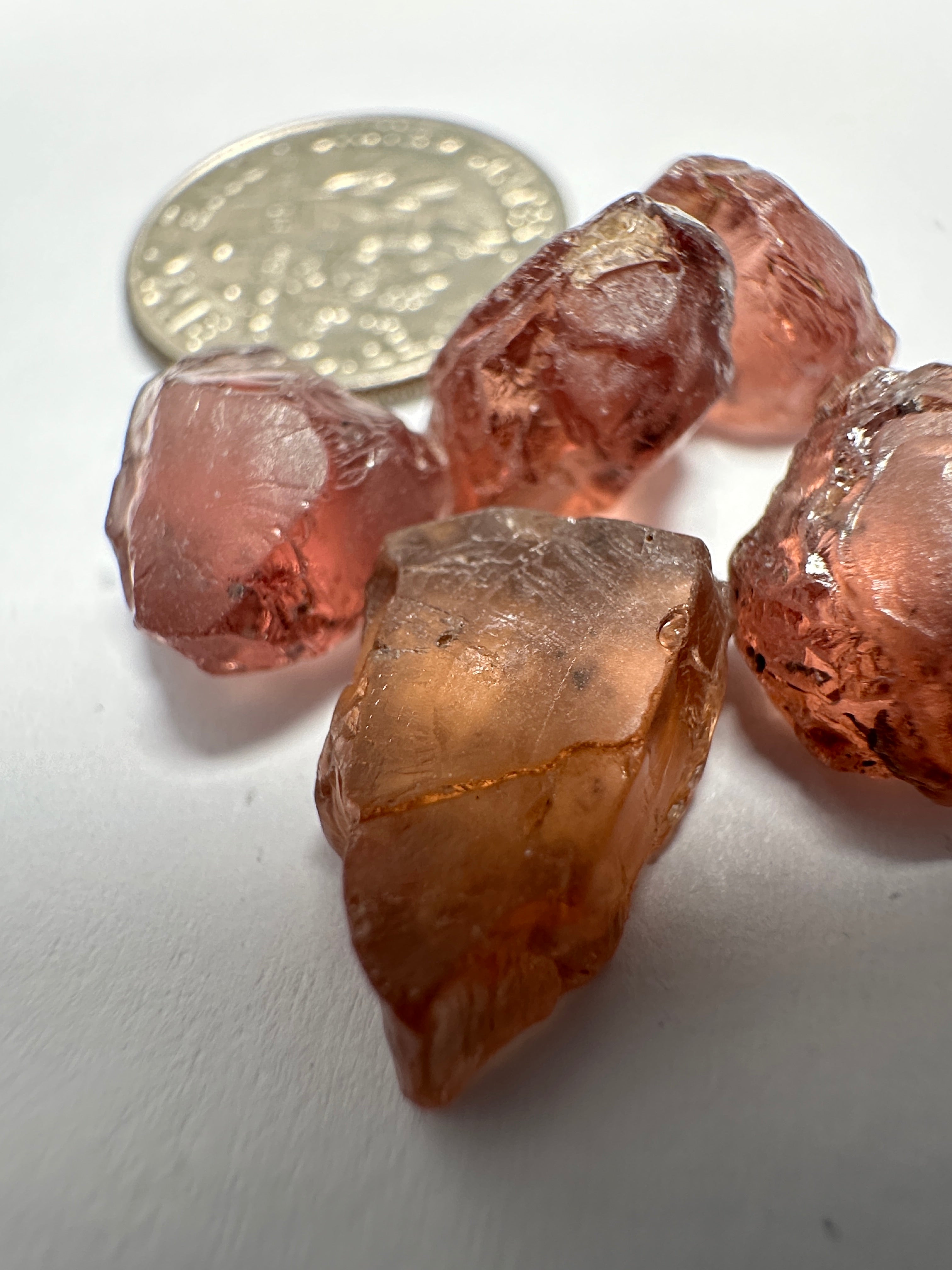 Peach Malaya Garnet Lot, 35.73ct, 6pcs lot, 5.99ct average. All stones have spots so if you don’t mind cutting with spots then this is for you. Unheated Untreated, Tanzania