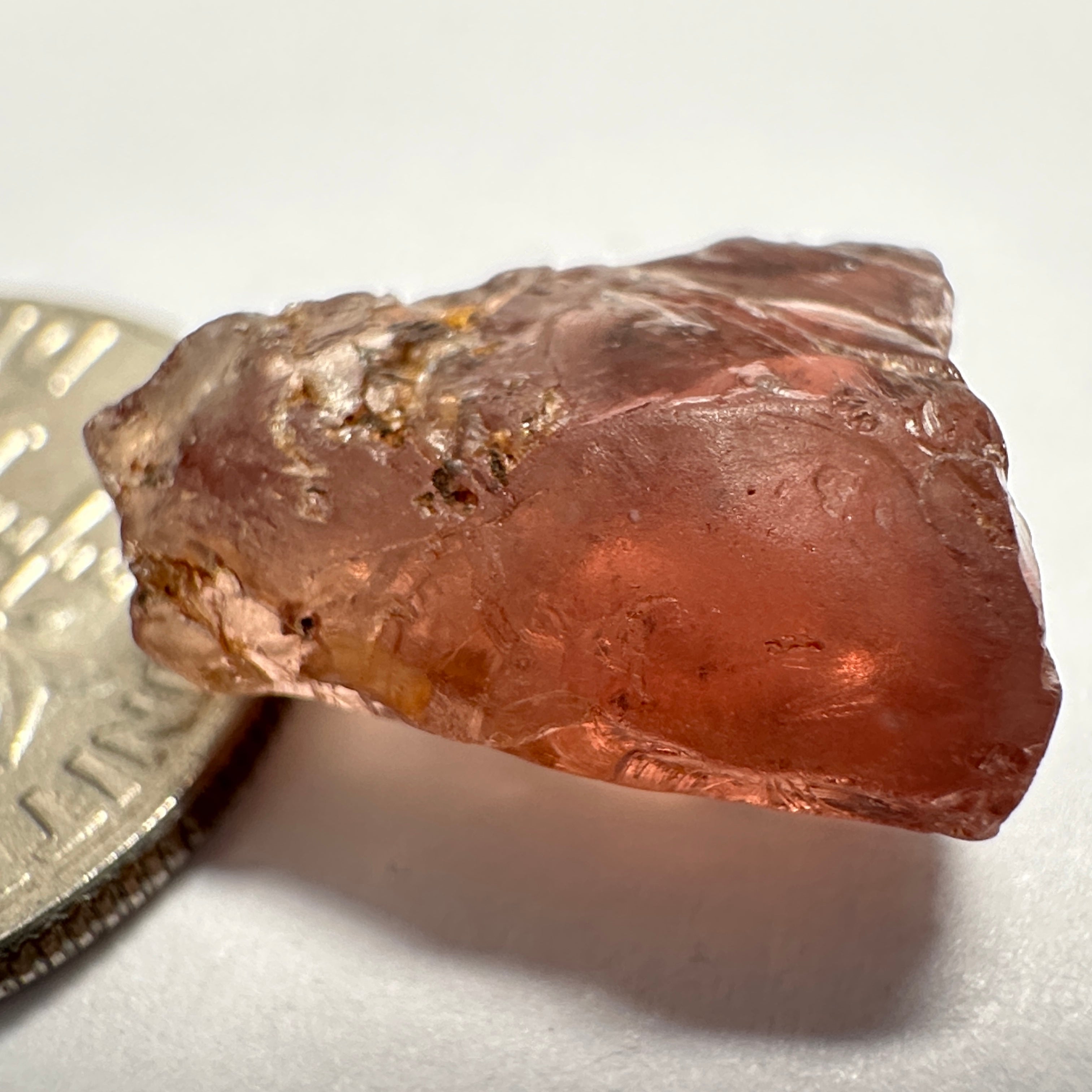 Peach Malaya Garnet, 8.75ct, spots throughout the stone, Unheated Untreated, Umba Valley Tanzania