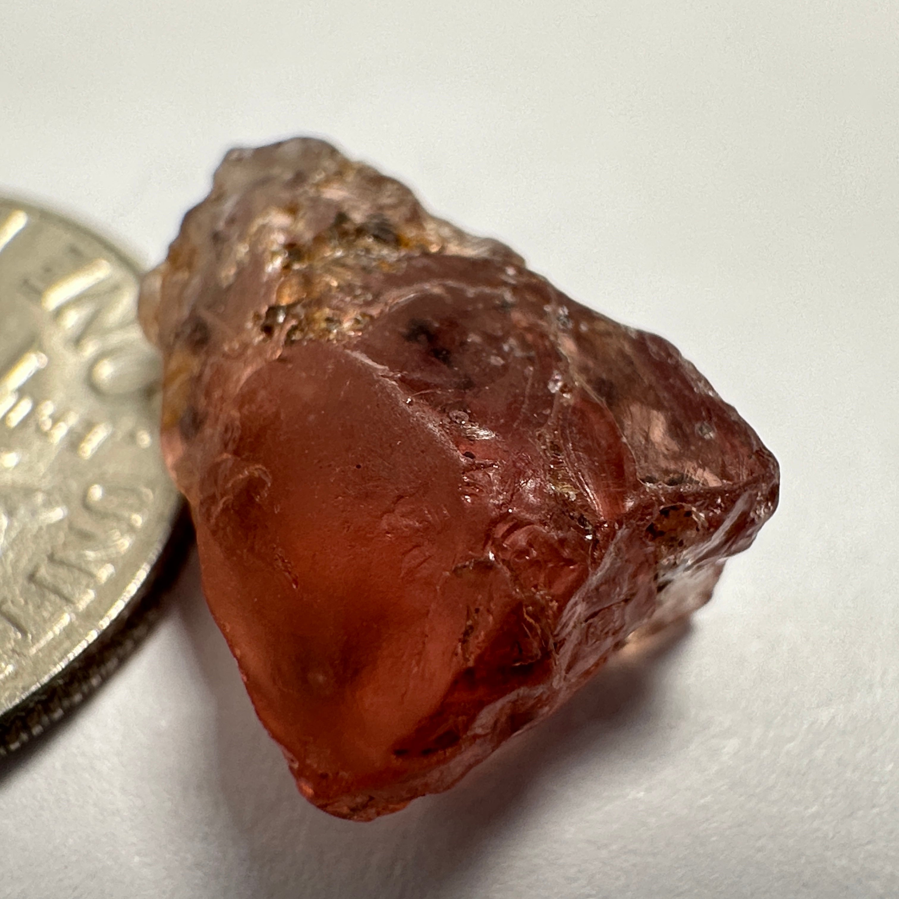 Peach Malaya Garnet, 8.75ct, spots throughout the stone, Unheated Untreated, Umba Valley Tanzania