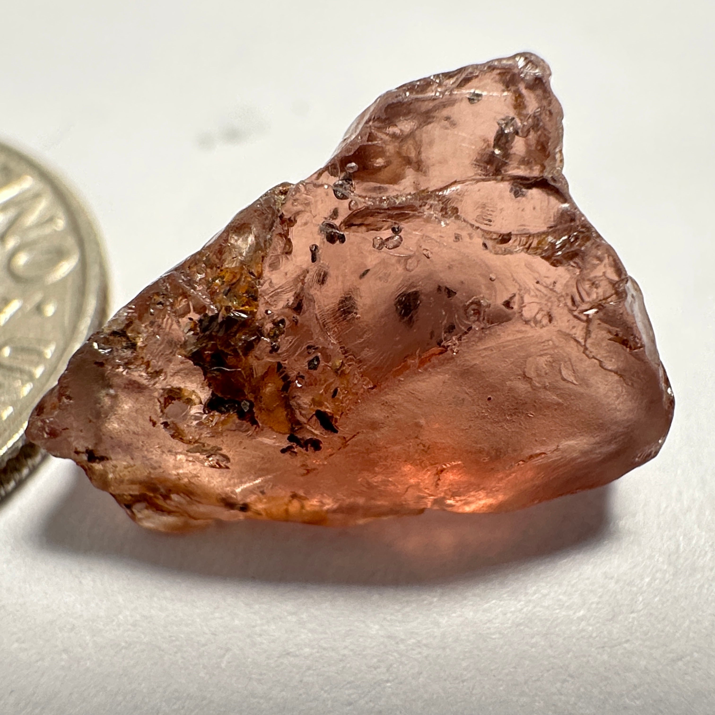 Peach Malaya Garnet, 8.75ct, spots throughout the stone, Unheated Untreated, Umba Valley Tanzania