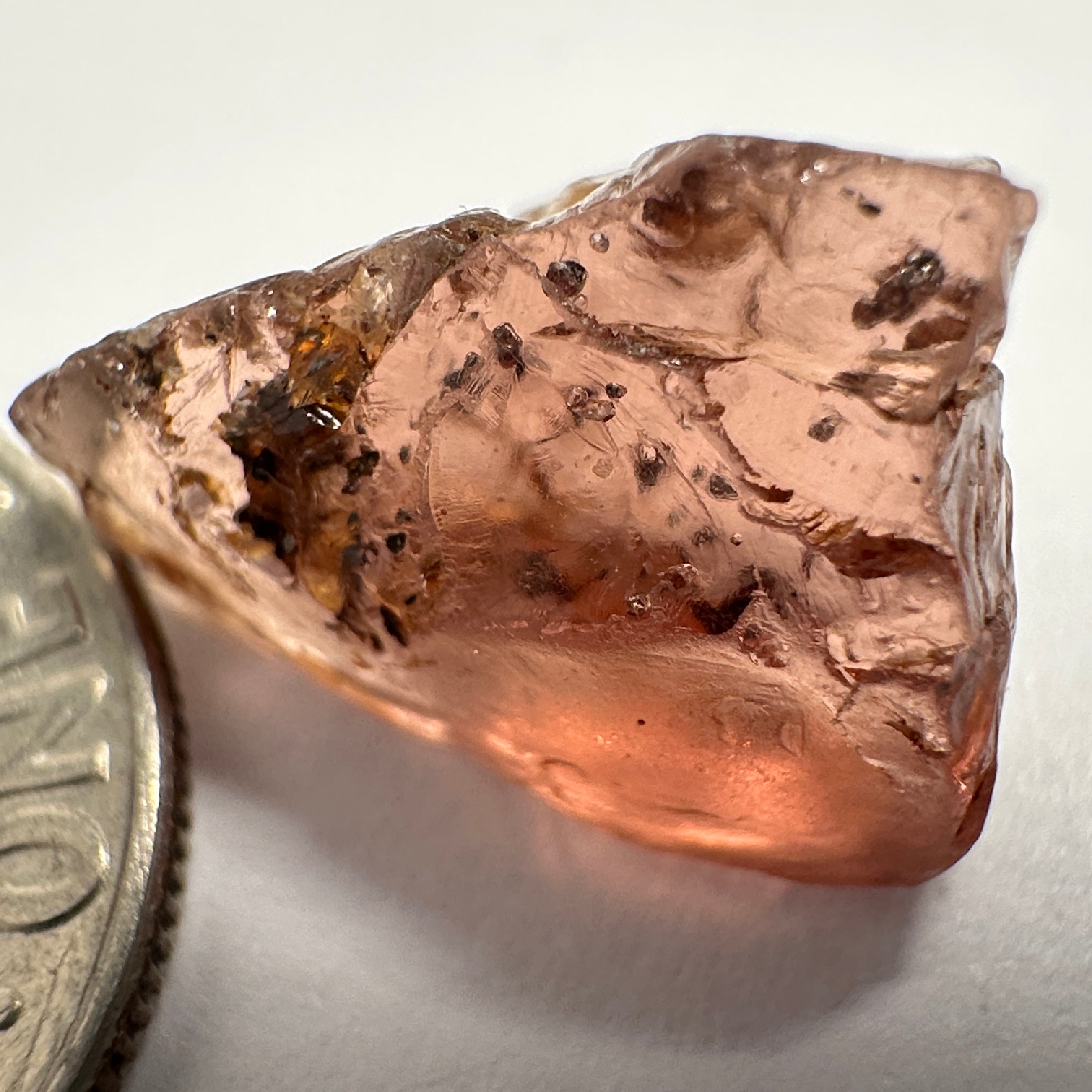 Peach Malaya Garnet, 8.75ct, spots throughout the stone, Unheated Untreated, Umba Valley Tanzania