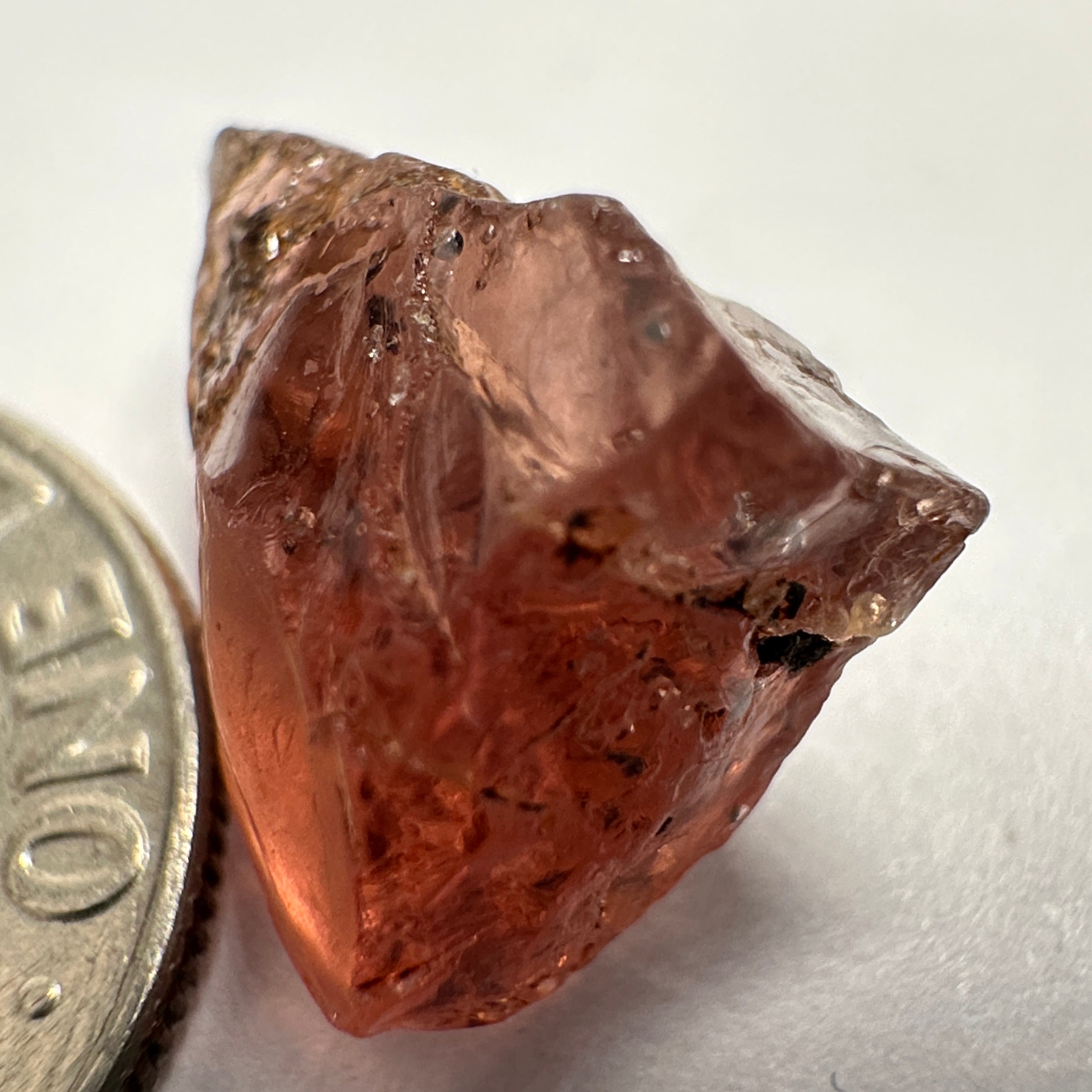 Peach Malaya Garnet, 8.75ct, spots throughout the stone, Unheated Untreated, Umba Valley Tanzania