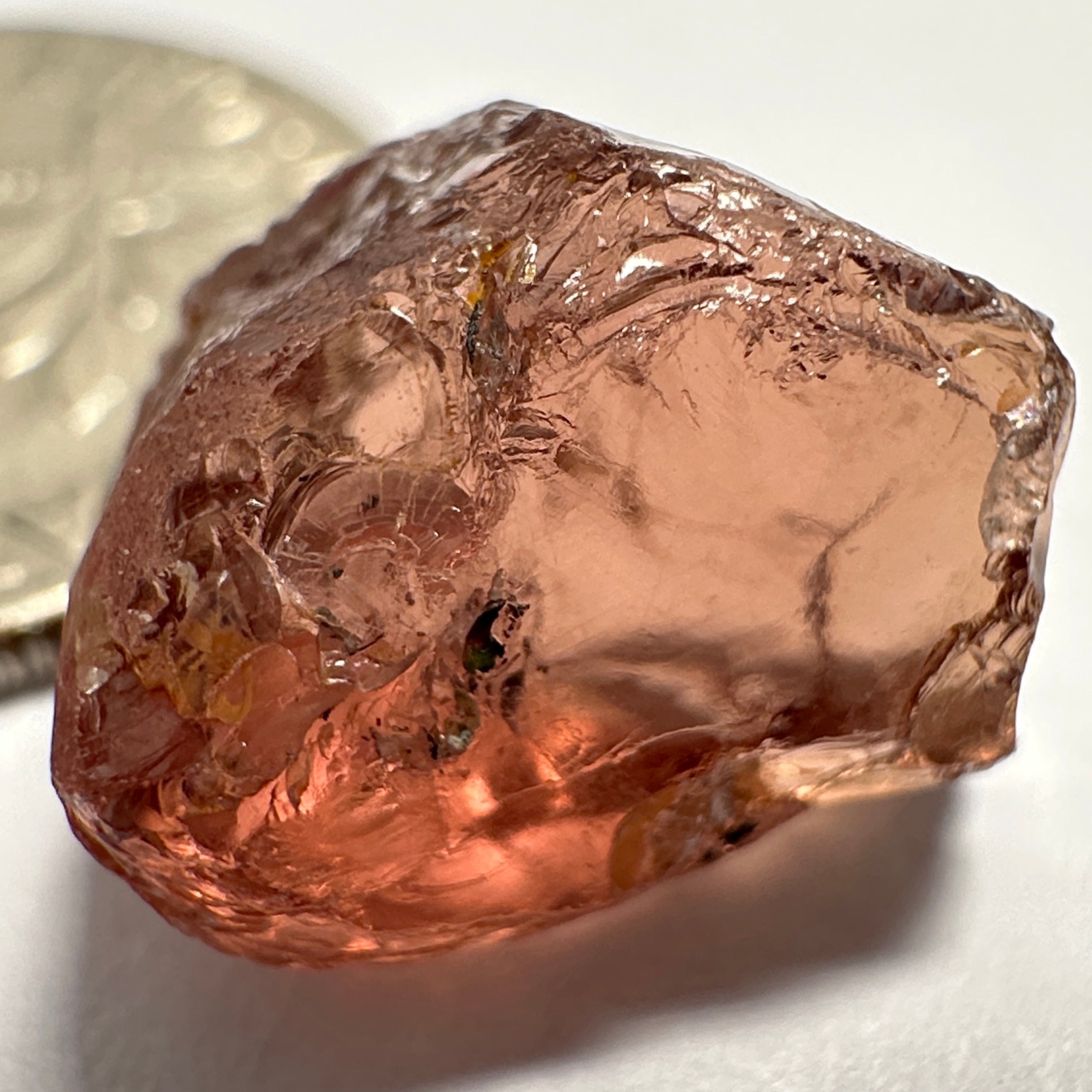 Peach Malaya Garnet, 9.06ct, vvs-if (no inclusions cracks or bubbles) with slight silk but clean to the unaided eye,  Unheated Untreated, Umba Valley Tanzania