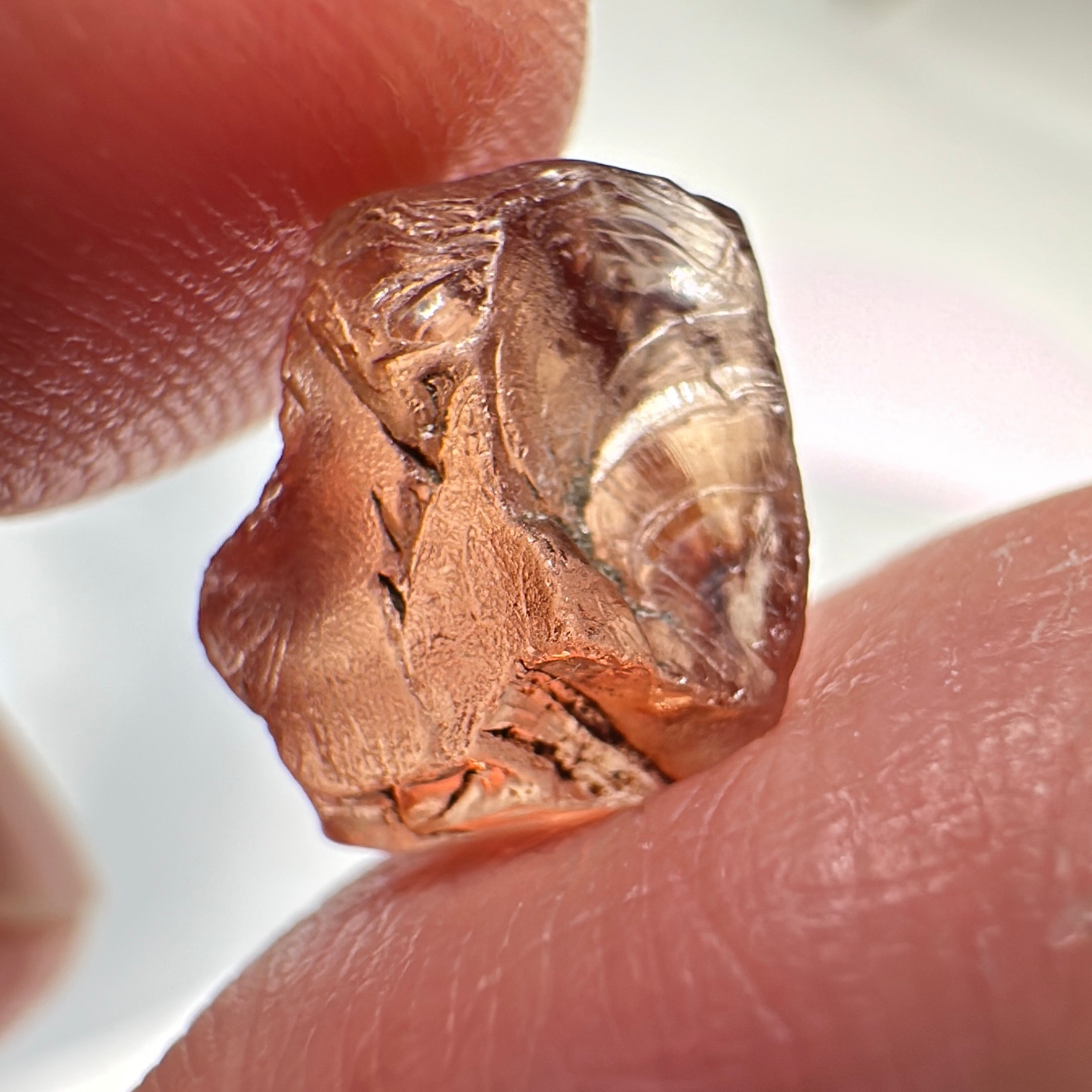 Peach Malaya Garnet, 5.97ct, vvs-if with slight crack on skin, challenging shape, Unheated Untreated, Umba Valley Tanzania