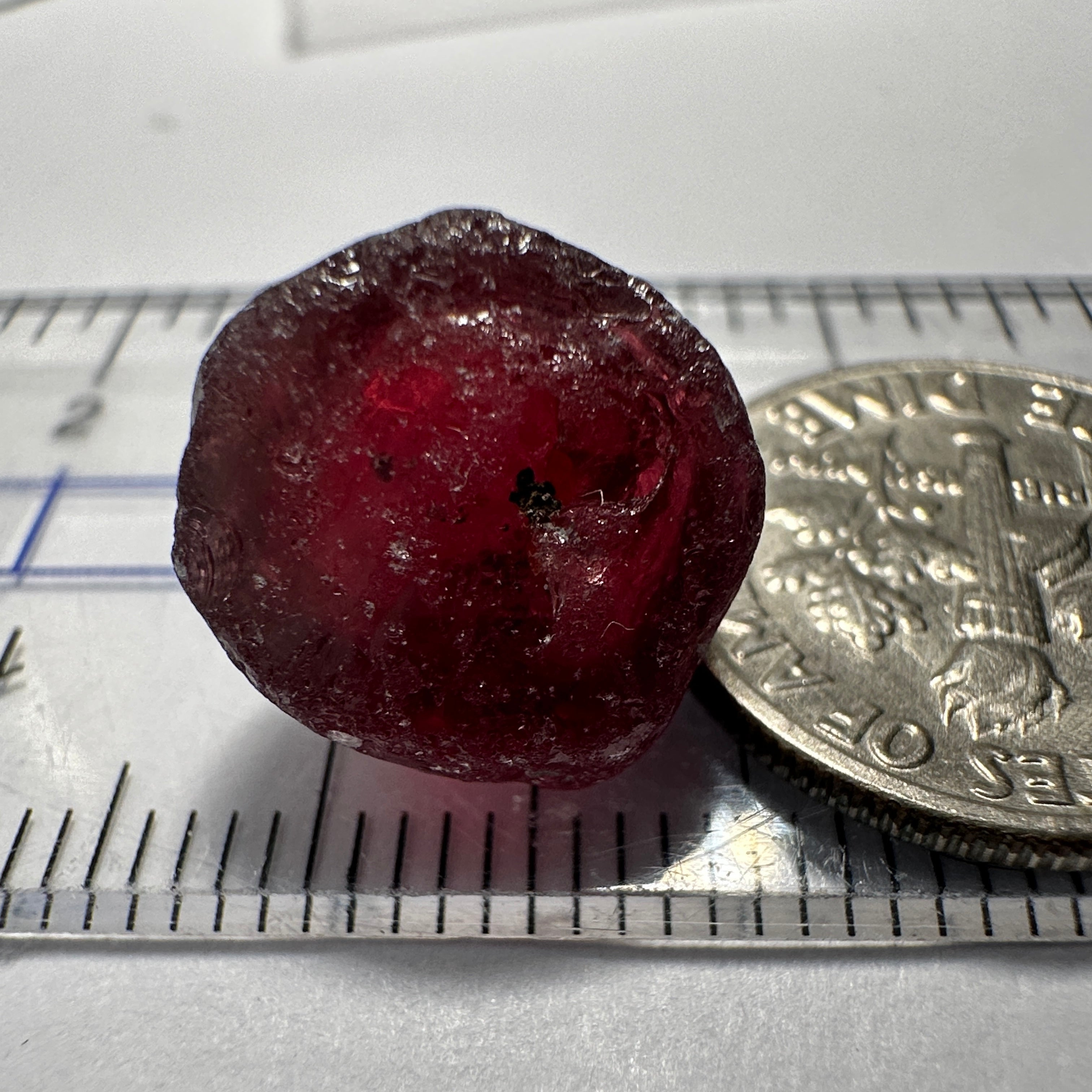 Garnet, 11.85ct, Tanzania, Untreated Unheated, darkish stone with a few black spots