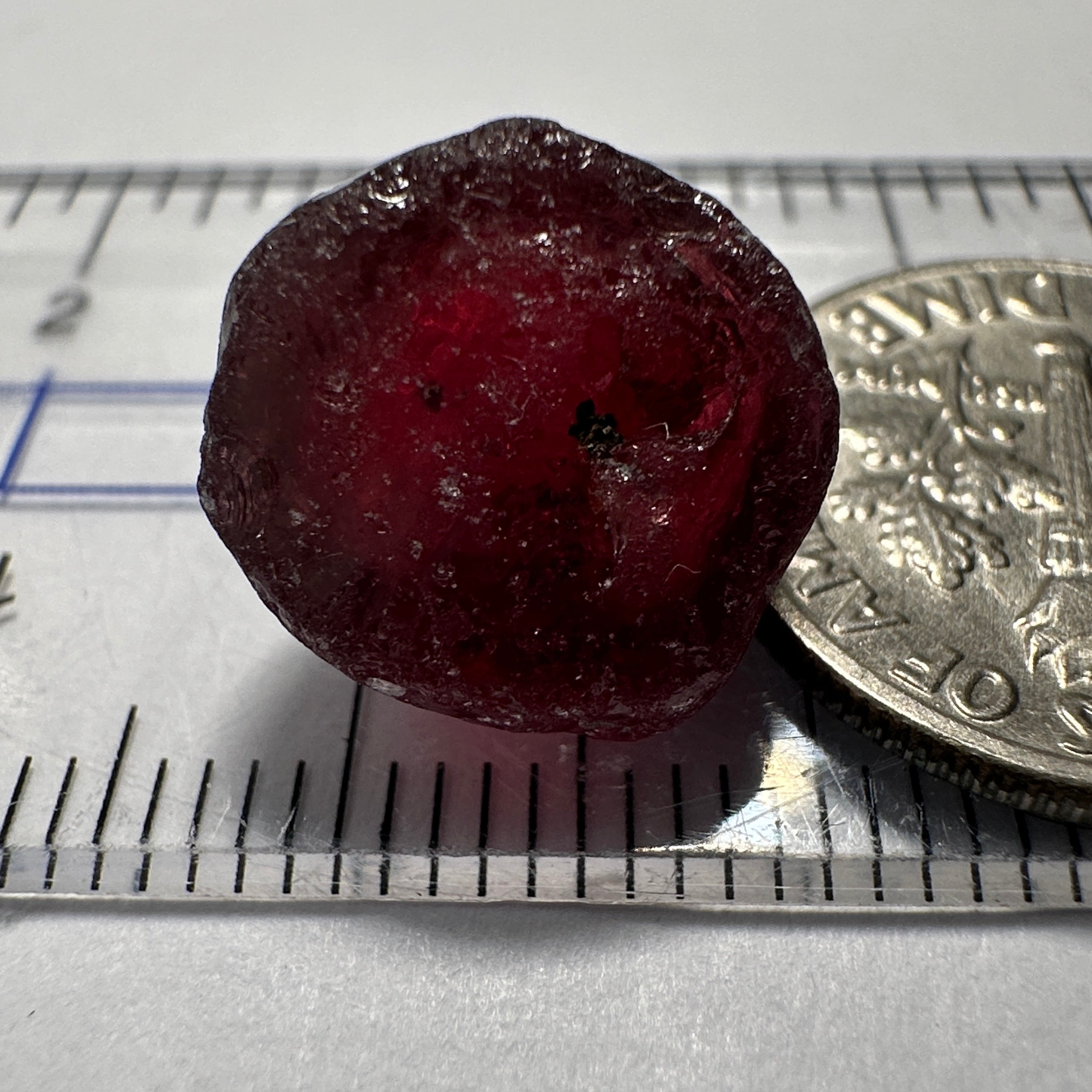 Garnet, 11.85ct, Tanzania, Untreated Unheated, darkish stone with a few black spots