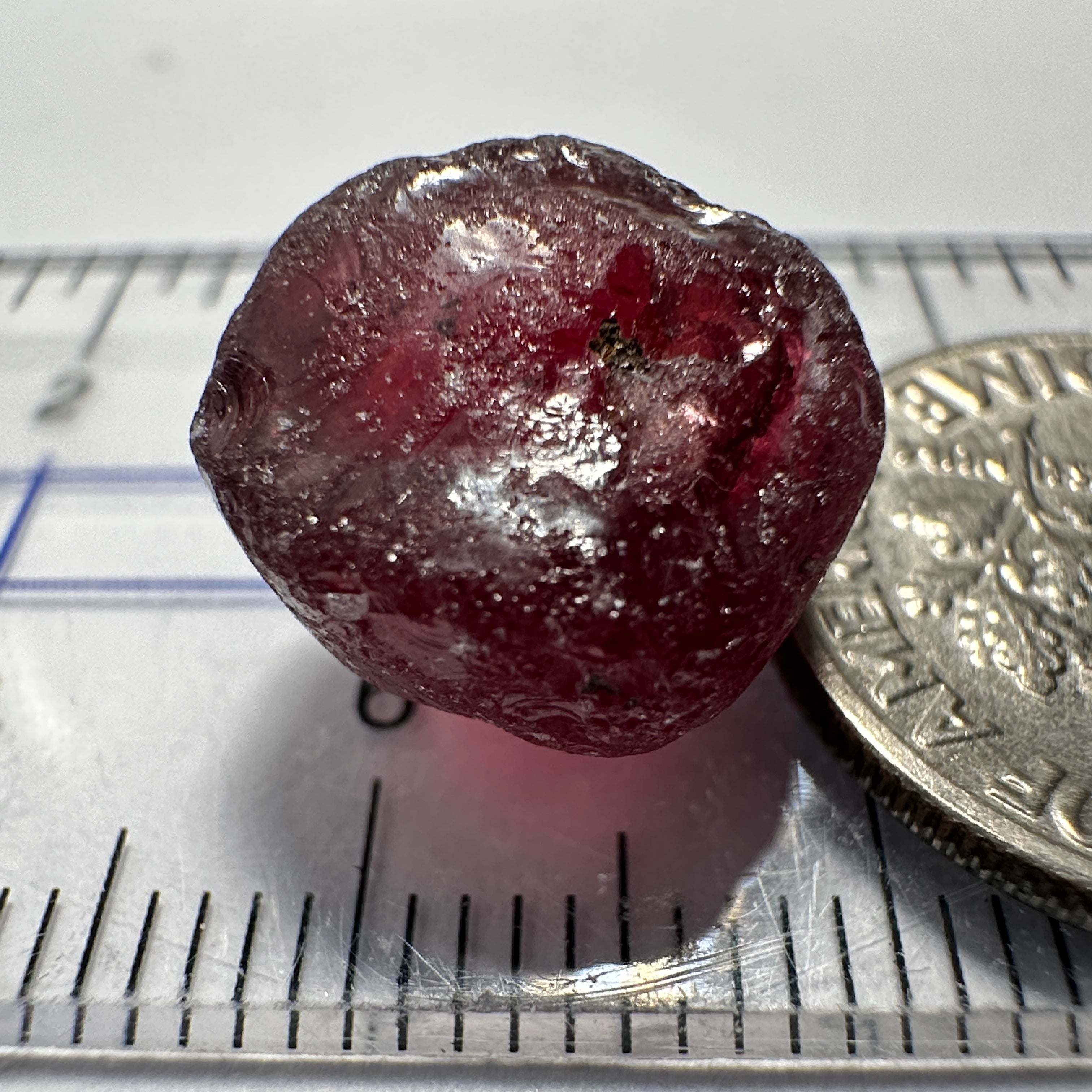 Garnet, 11.85ct, Tanzania, Untreated Unheated, darkish stone with a few black spots