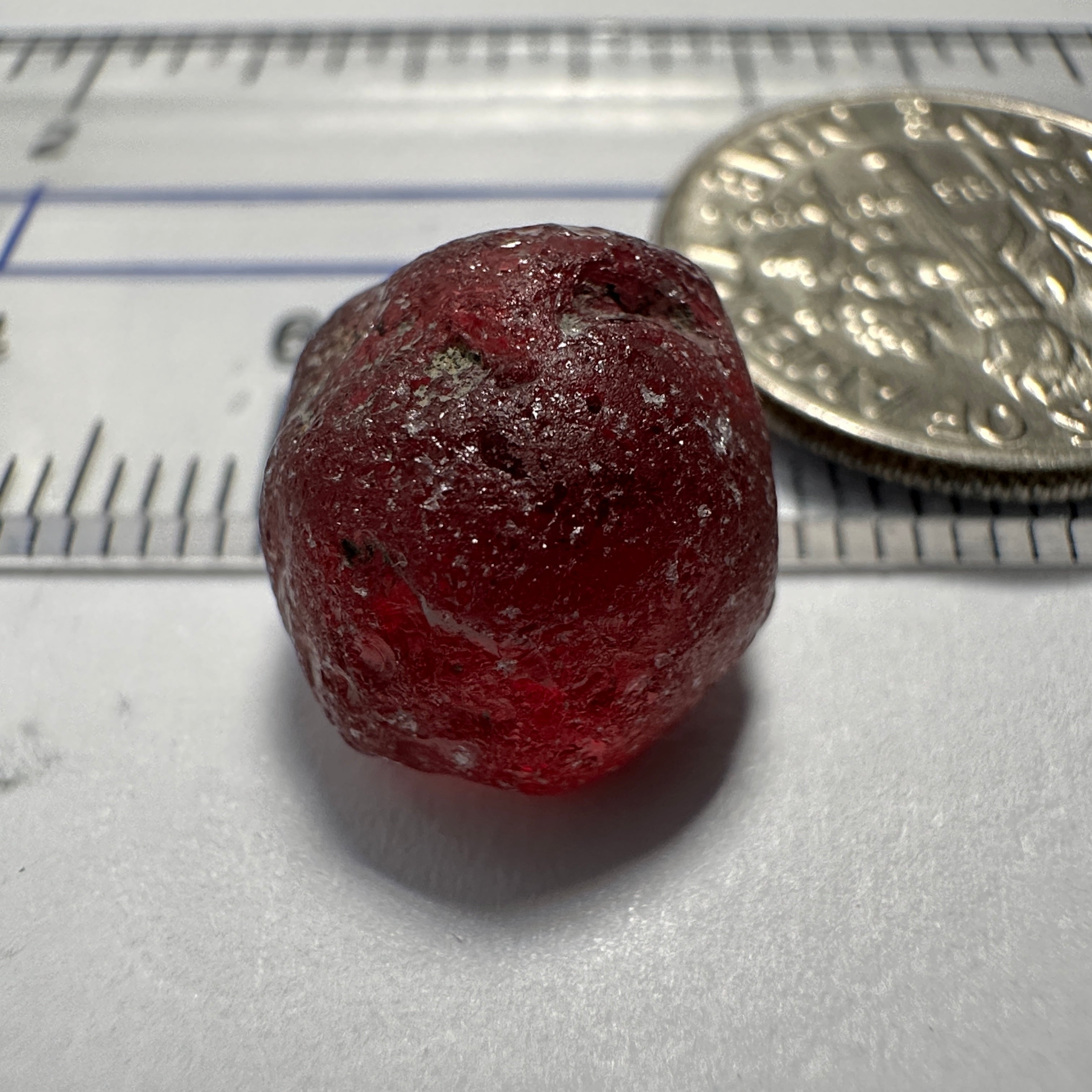 Garnet, 11.85ct, Tanzania, Untreated Unheated, darkish stone with a few black spots