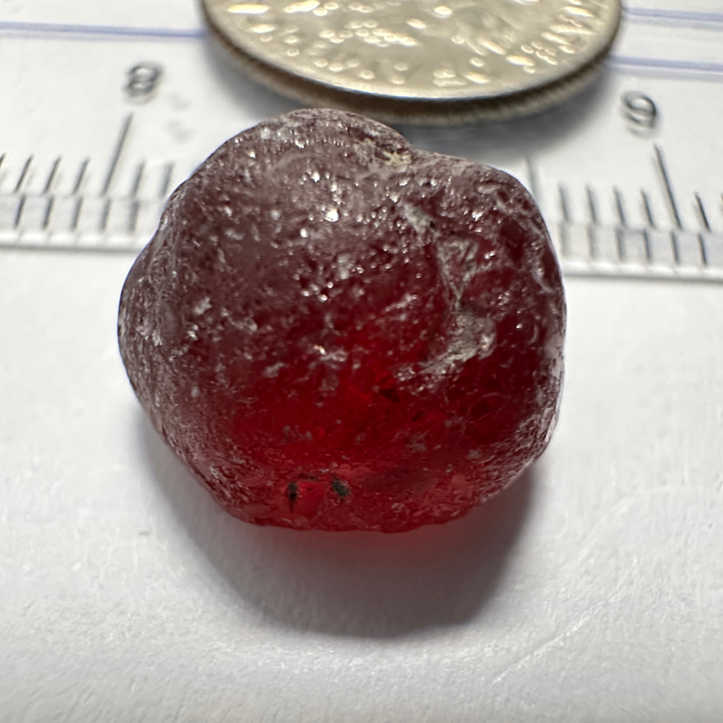 Garnet, 11.85ct, Tanzania, Untreated Unheated, darkish stone with a few black spots