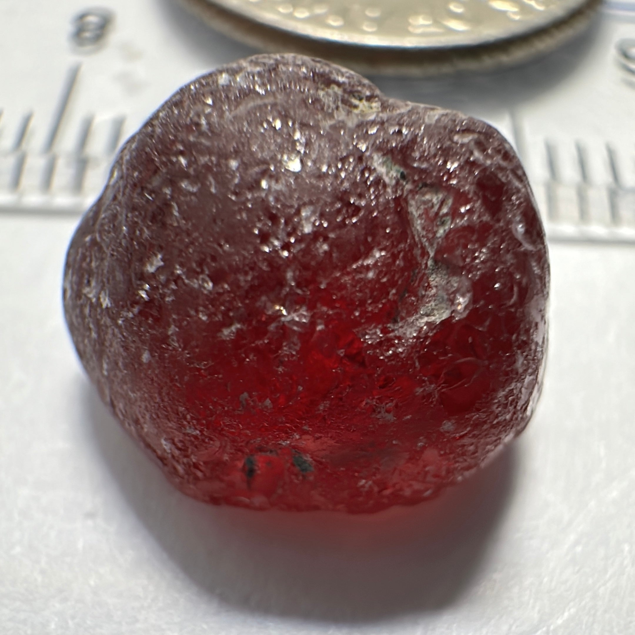 Garnet, 11.85ct, Tanzania, Untreated Unheated, darkish stone with a few black spots