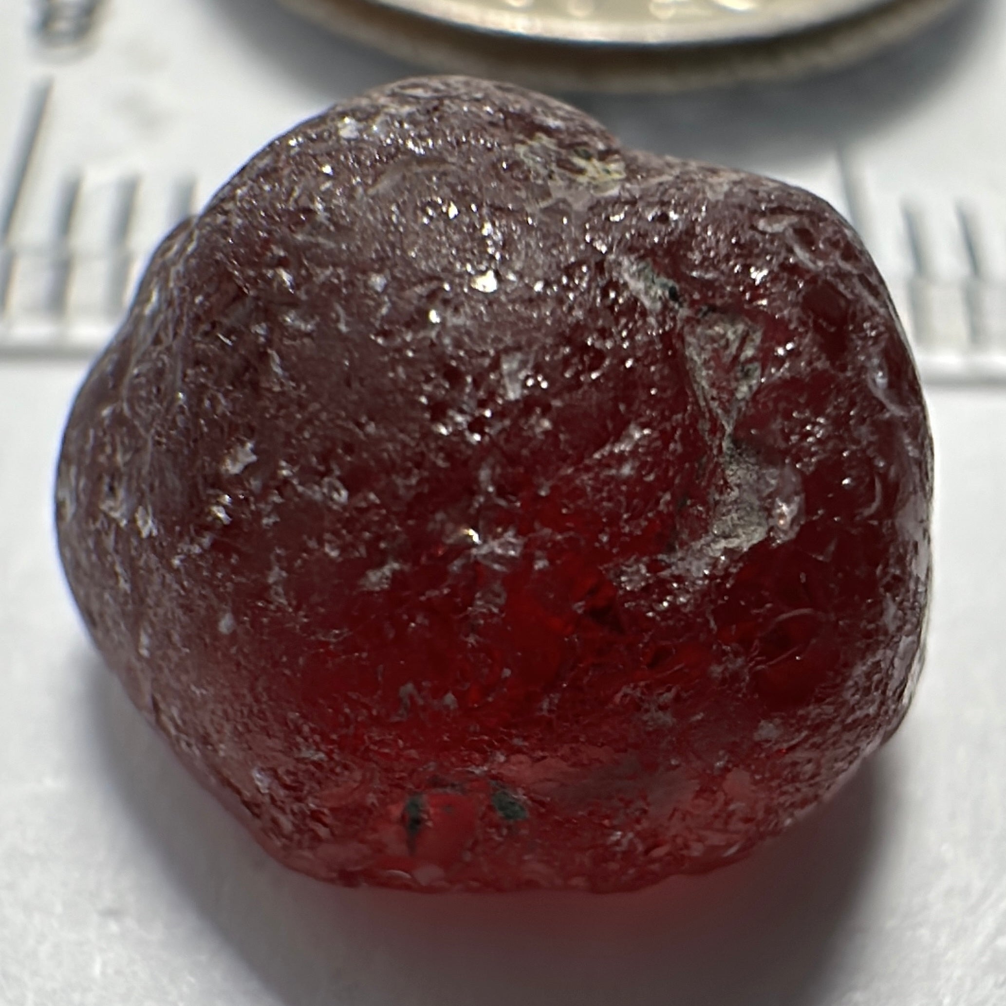 Garnet, 11.85ct, Tanzania, Untreated Unheated, darkish stone with a few black spots